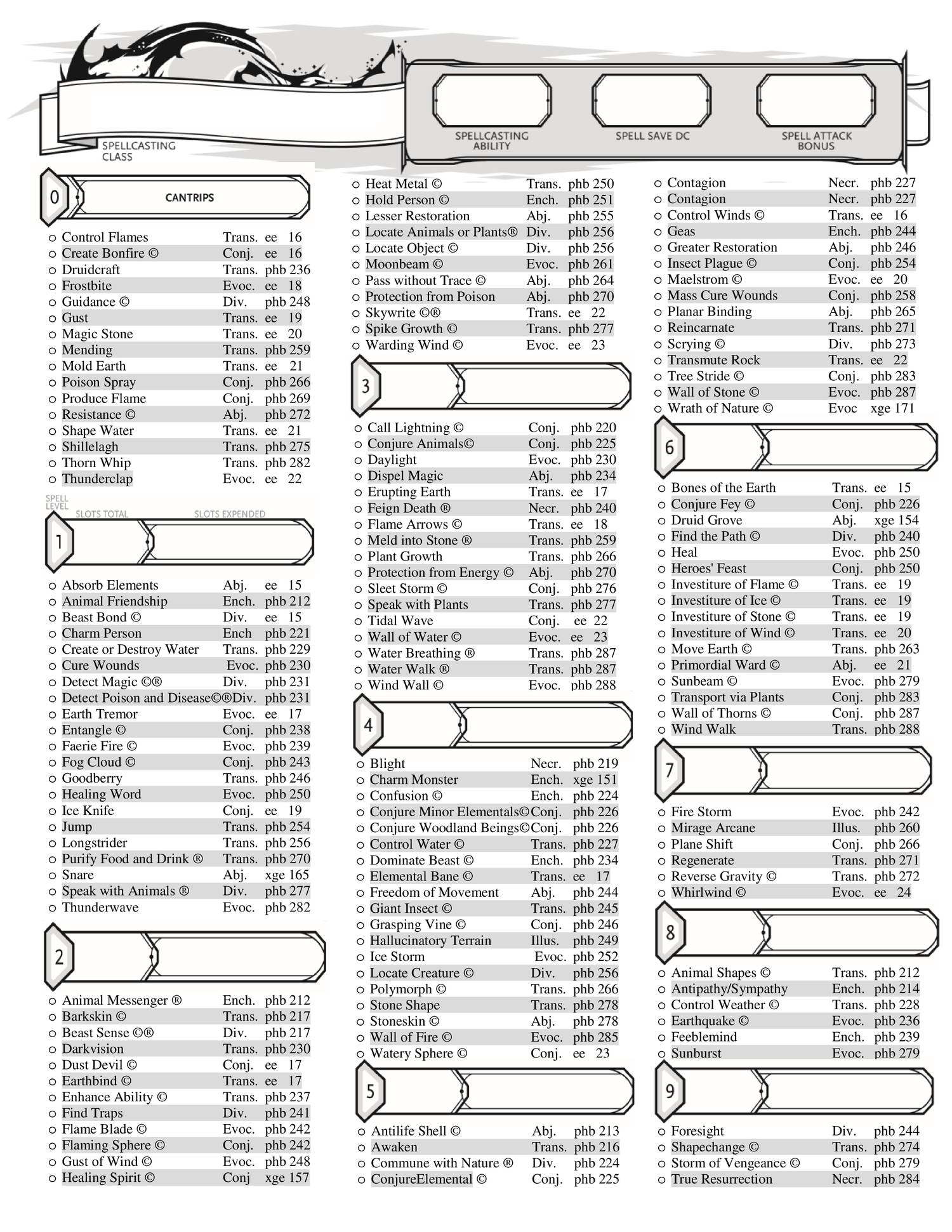 Dnd 5e Druid Spells Printable