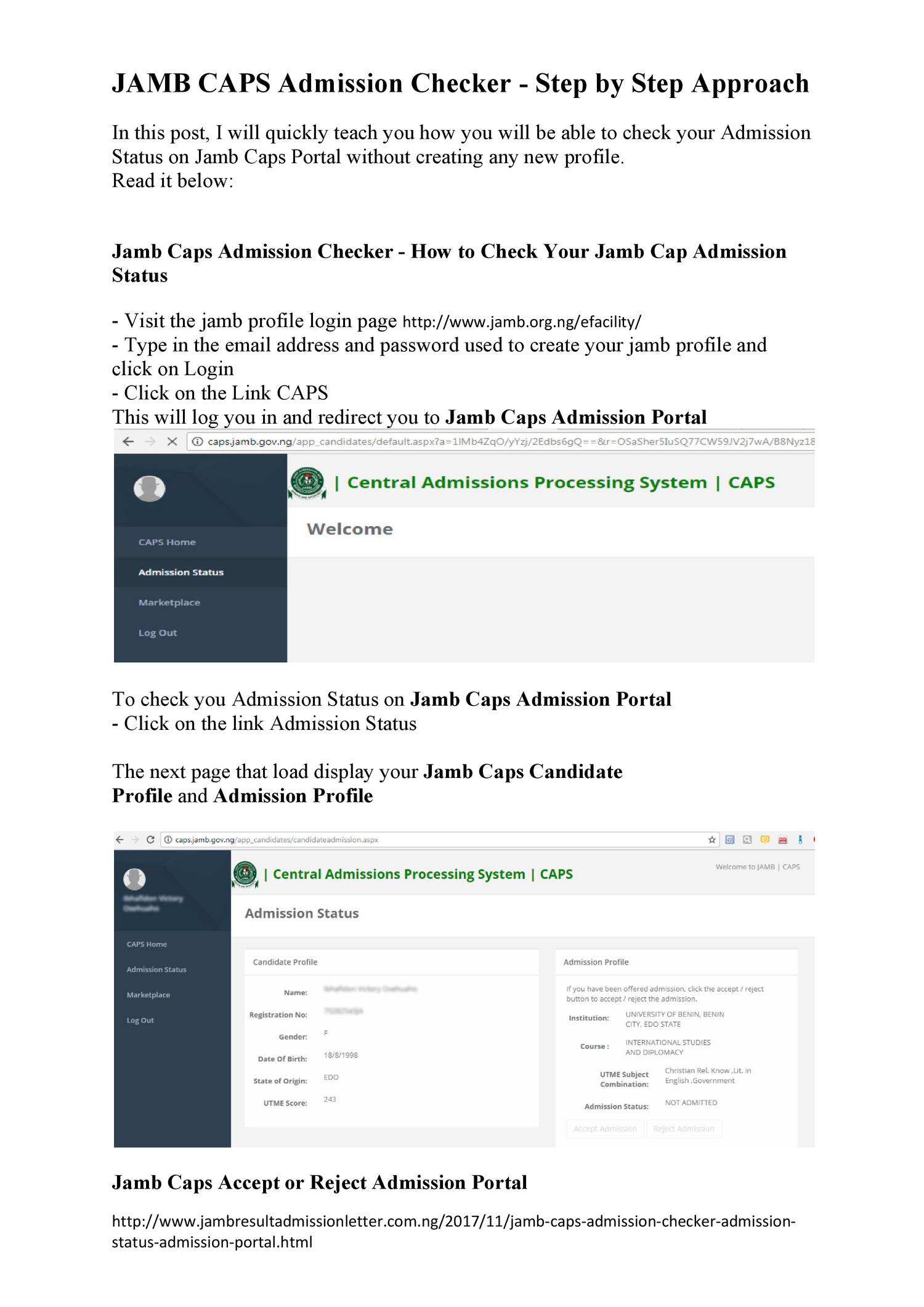 JambCapsAdmissionCheckerHowtoCheckYourJambCapsAdmission