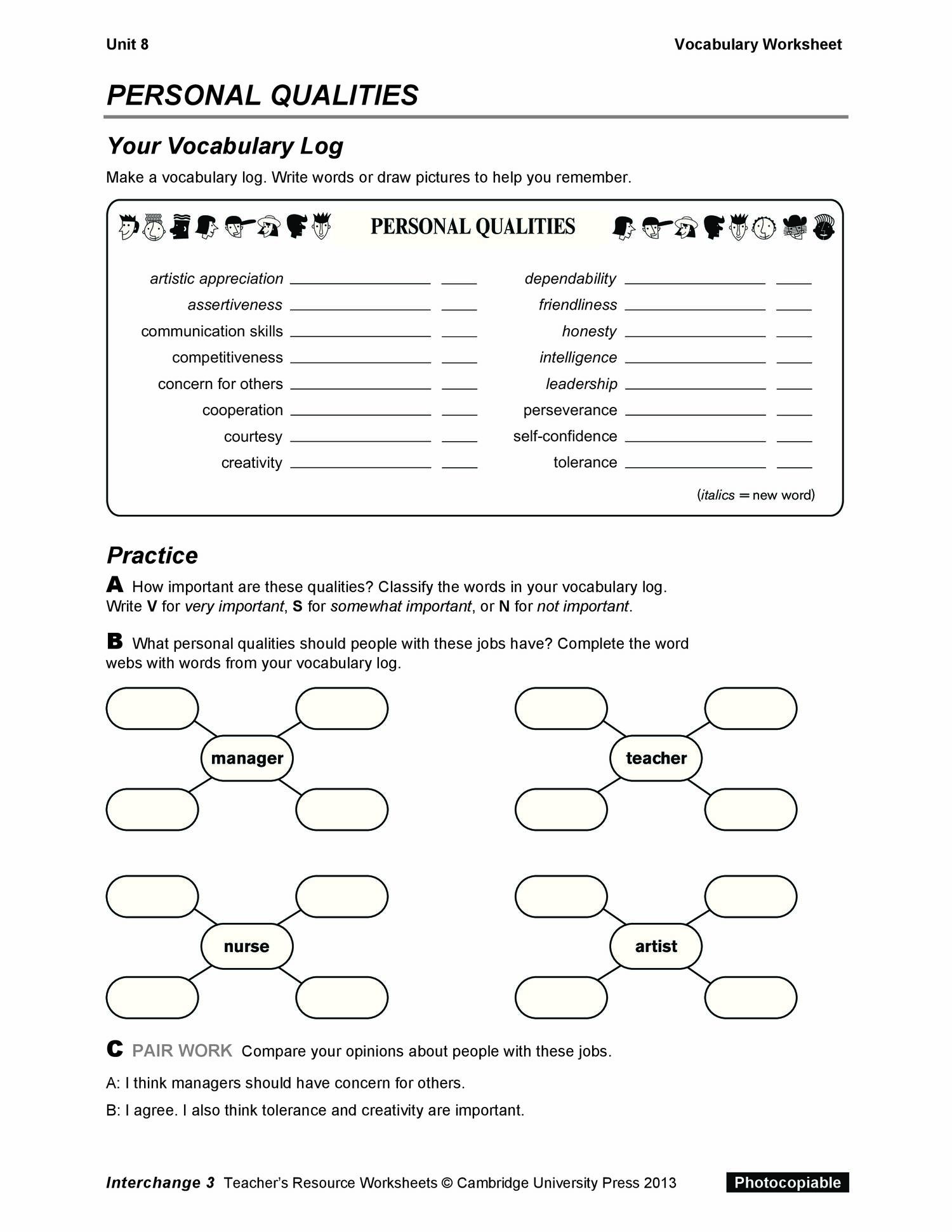 vocabulary 3 unit worksheet Interchange4thEd Worksheet.pdf Unit08 Vocabulary Level3