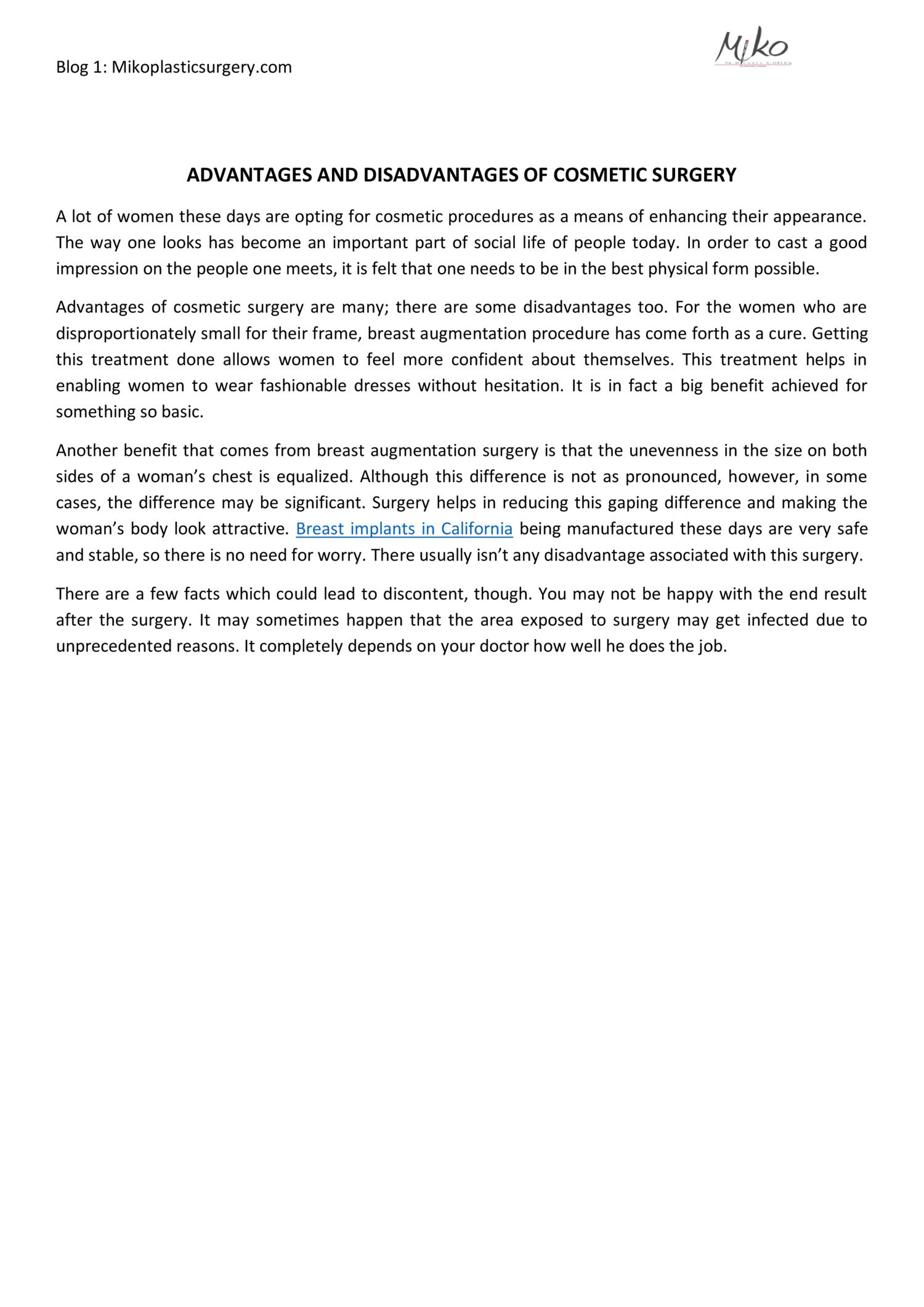 Advantages And Disadvantages Of Cosmetic Surgery Pdf Docdroid