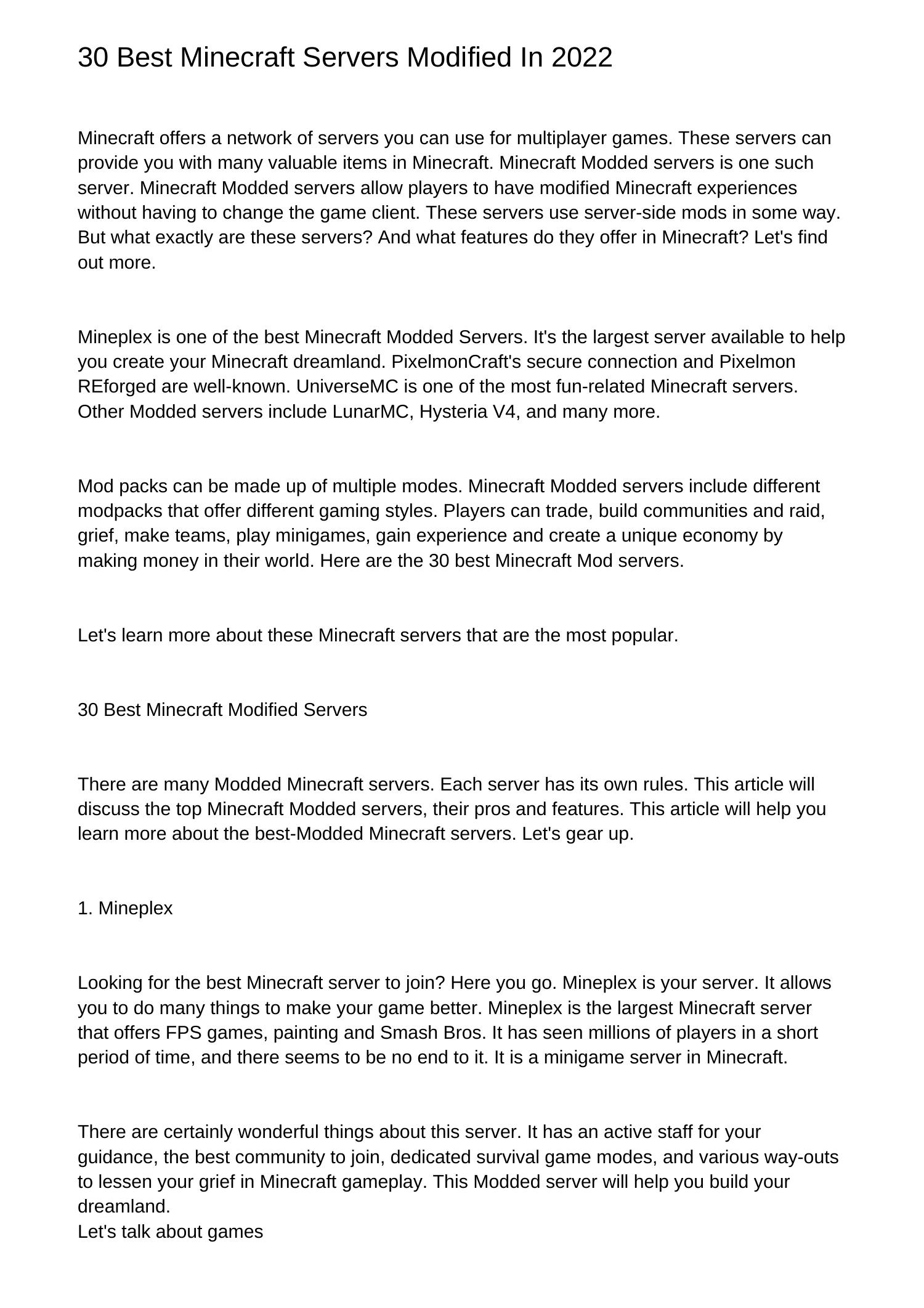 30 Best Minecraft Servers Modified In 2022fvmdy pdf pdf DocDroid 30 best minecraft servers modified in 2022fvmdy pdf pdf docdroid