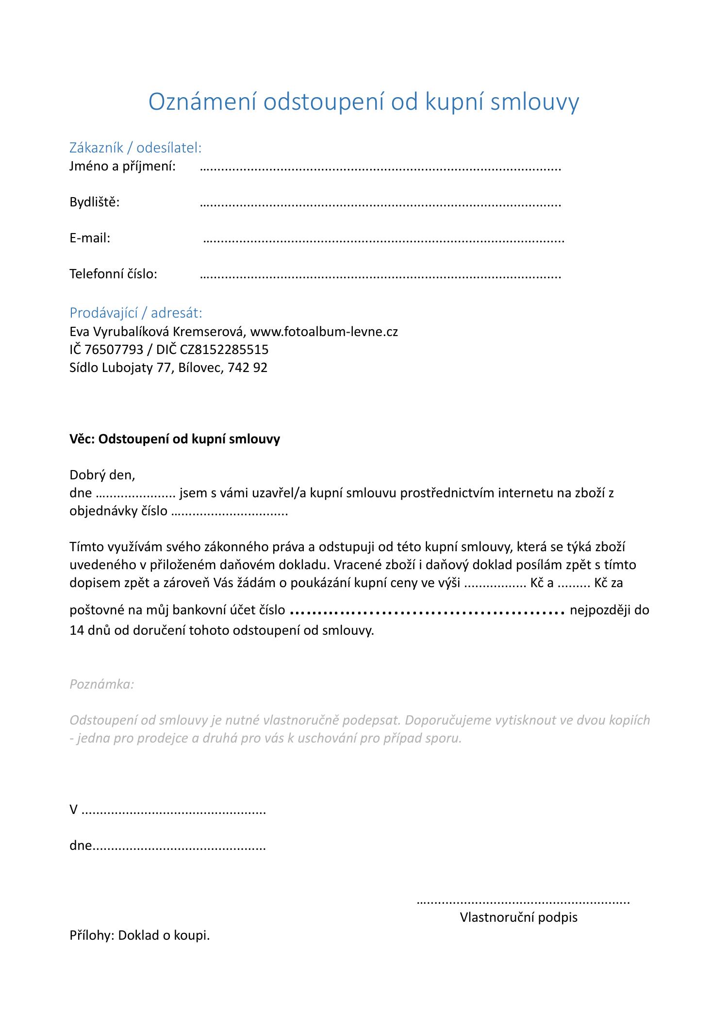 Odstoupen Od Kupn Smlouvy Fotoalbum pdf DocDroid