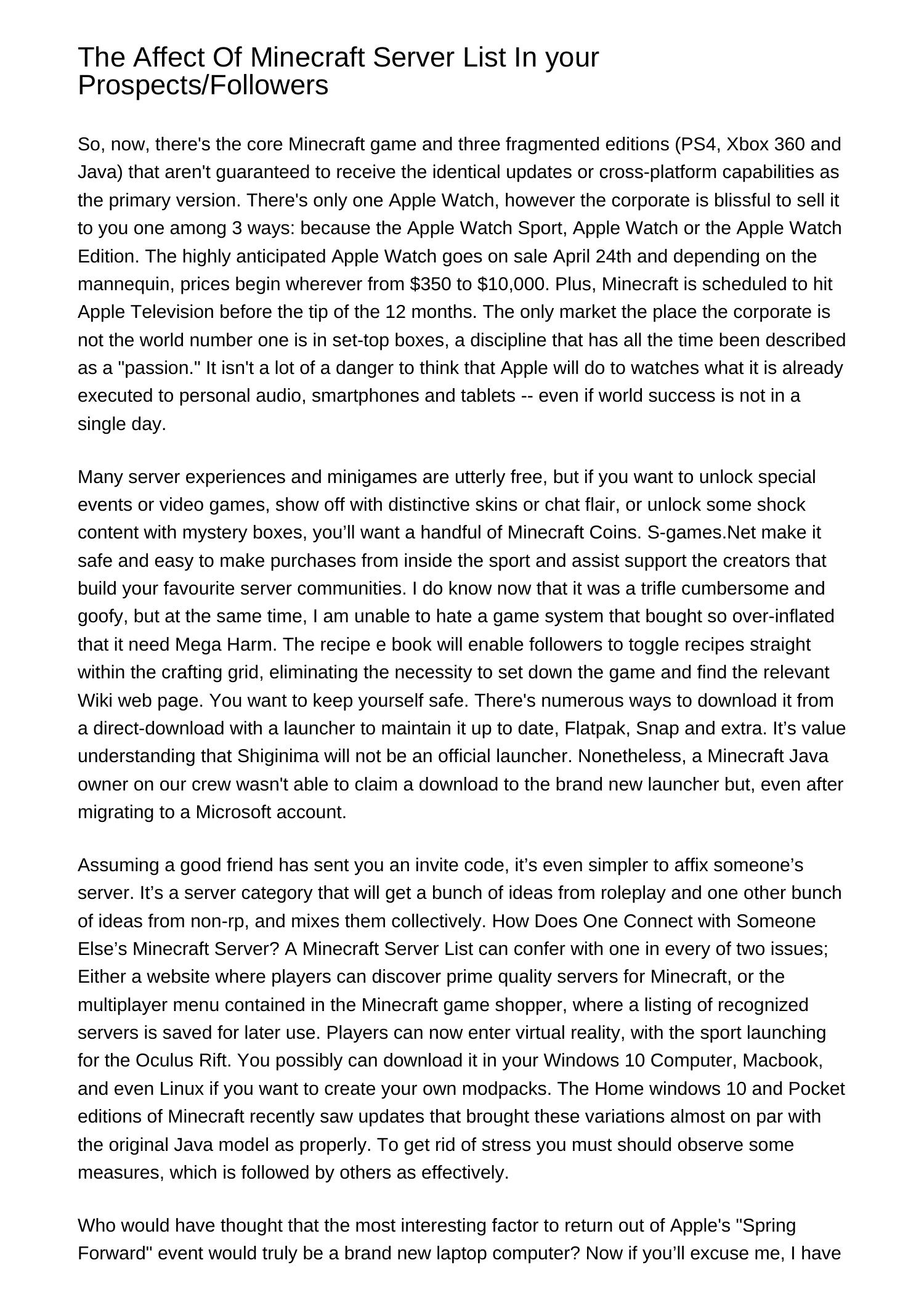 The Impact Of Minecraft Server List In your CustomersFollowerssjbnv.pdf ...