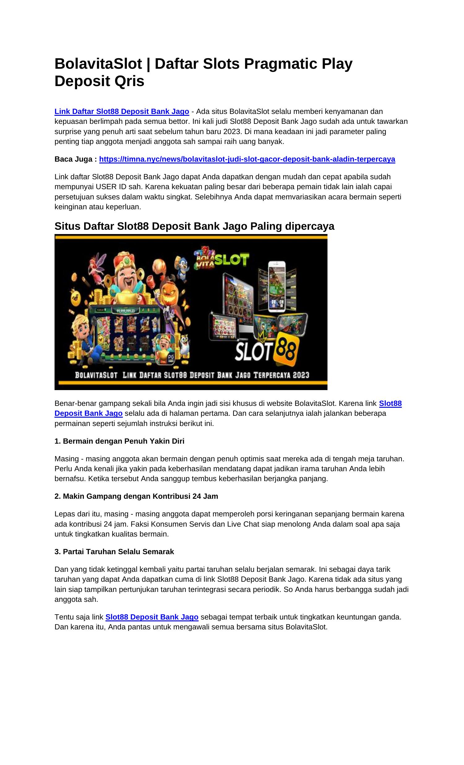 daftar slot deposit bank