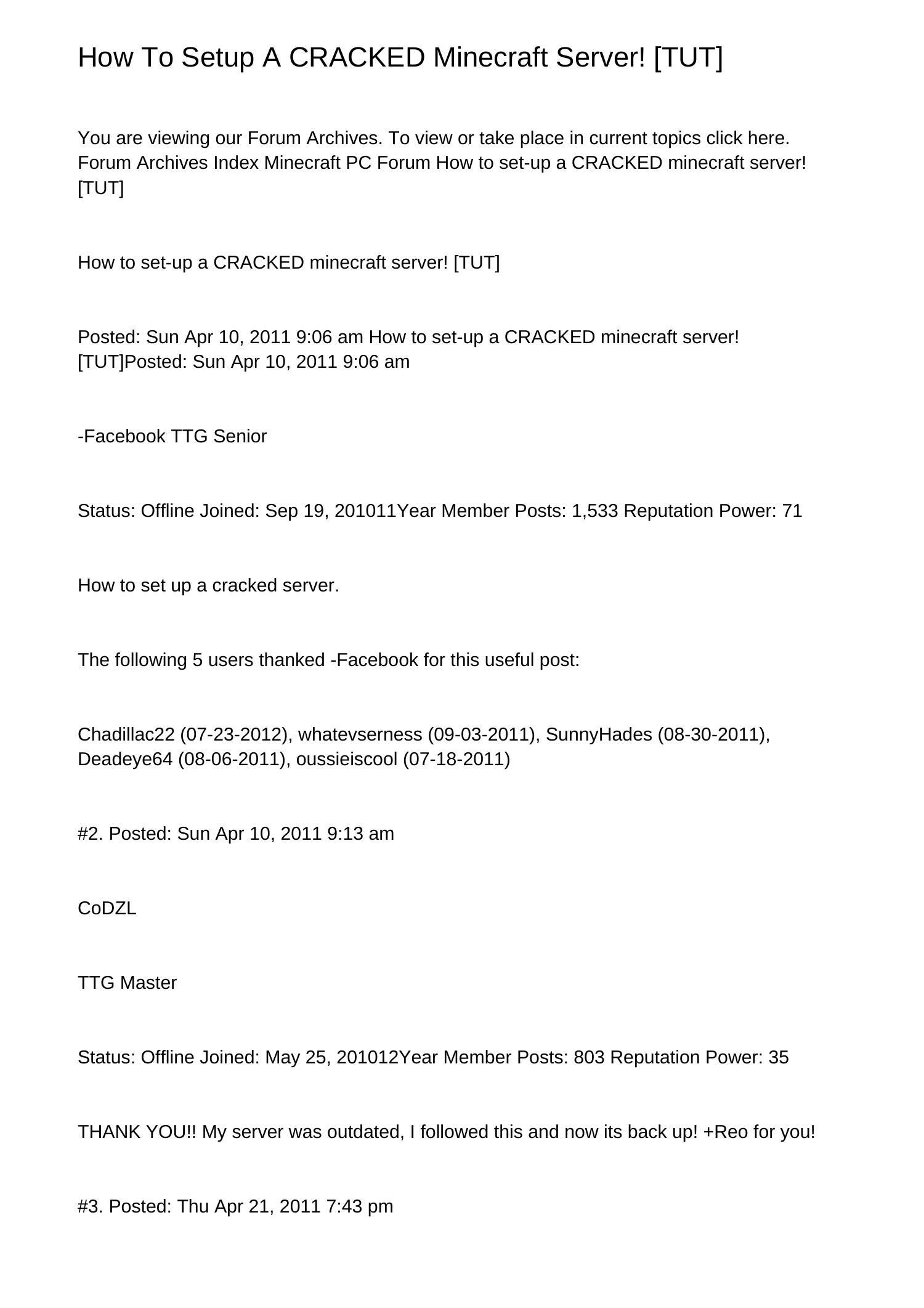 How To Setup A CRACKED Minecraft Server TUTszrpt.pdf.pdf | DocDroid