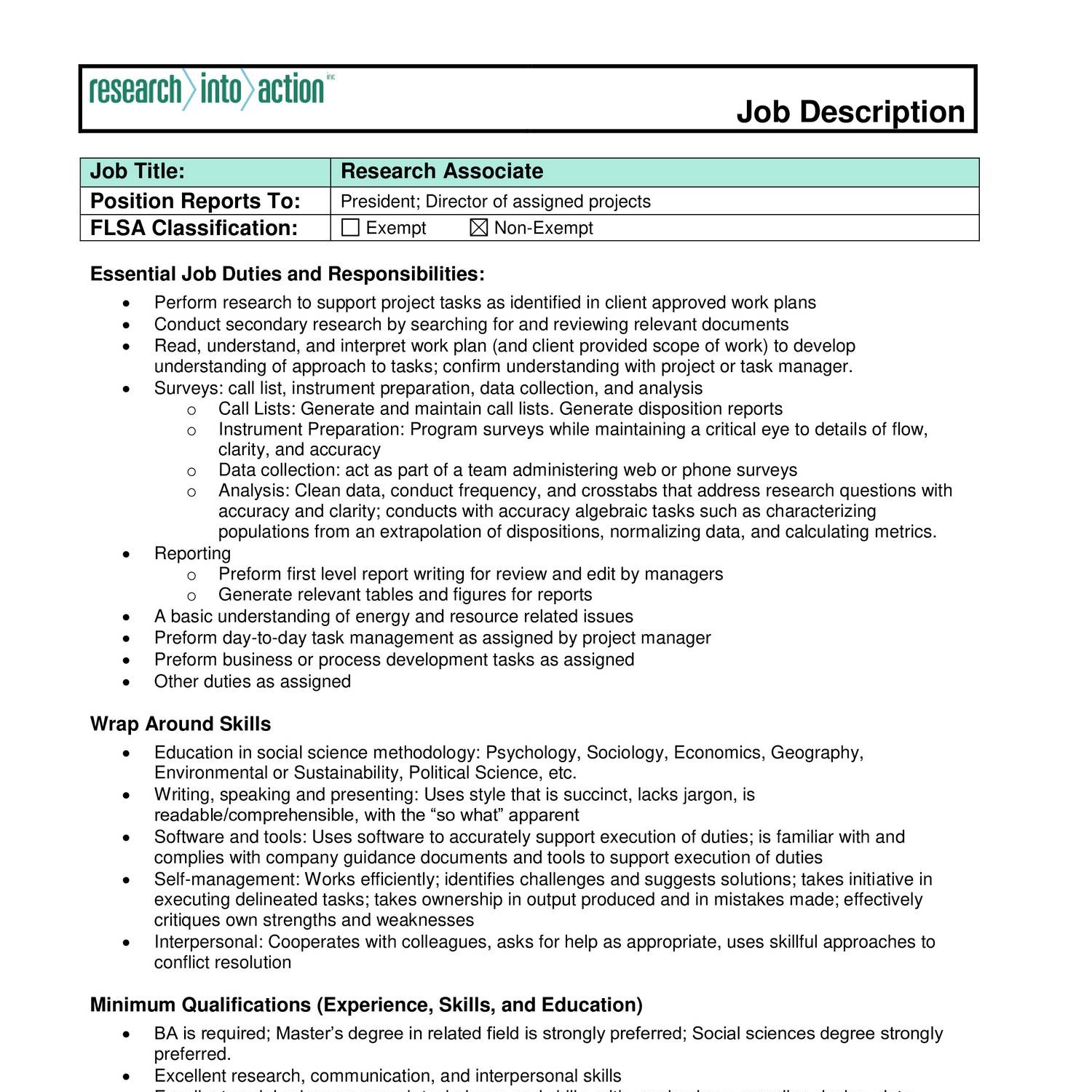 Job responsibilities of research associate