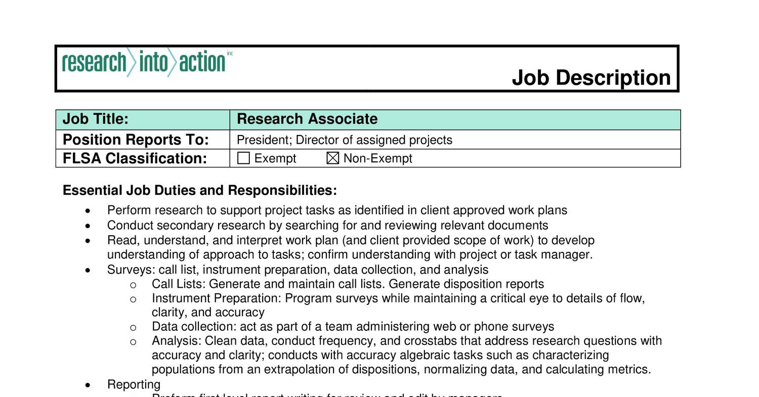 researchers job description sample