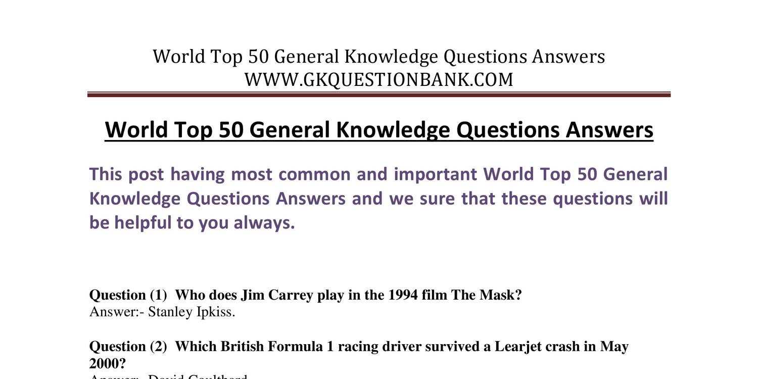 Most Common General Knowledge Questions And Answers - KnowledgeWalls