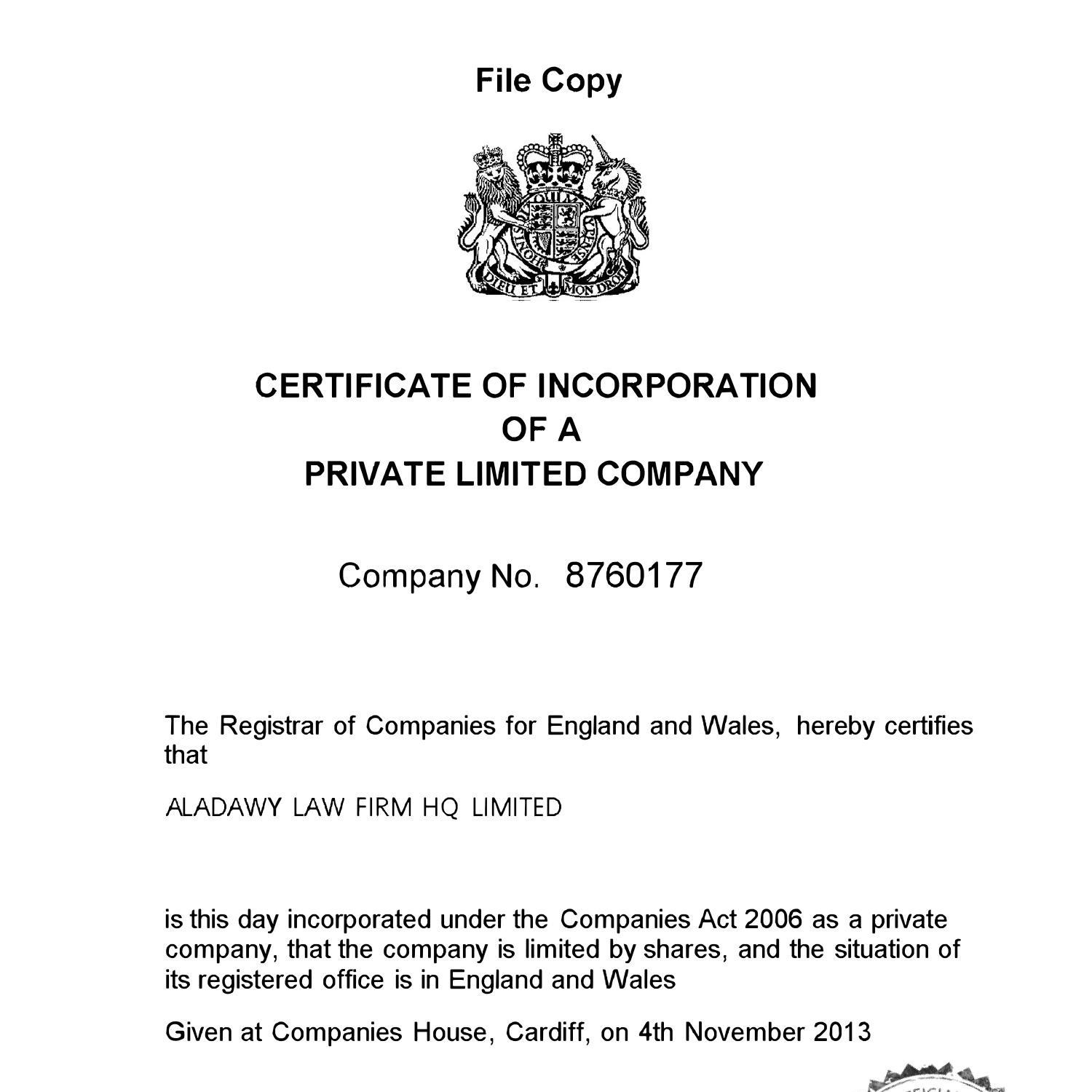 CERTIFICATE OF INCORPORATION ALADAWY LAW FIRM HQ LIMITED COPY.pdf ...