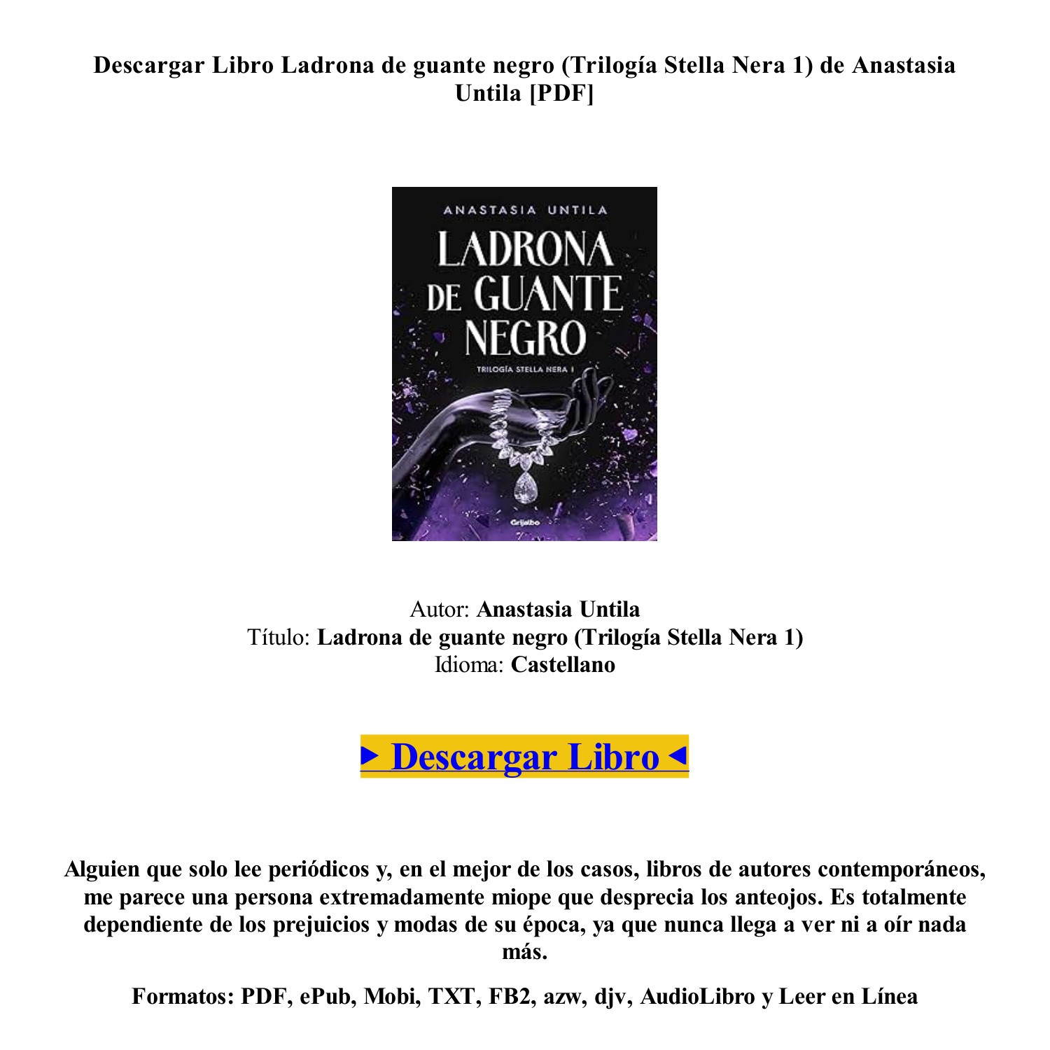 LADRONA DE GUANTE NEGRO (TRILOGIA STELLA NERA 1) - ANASTASIA UNTILA -  9788425364952