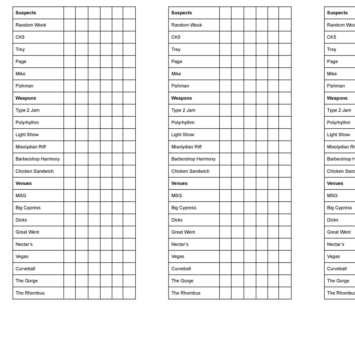 The Best Printable Clue Sheets Brad Website