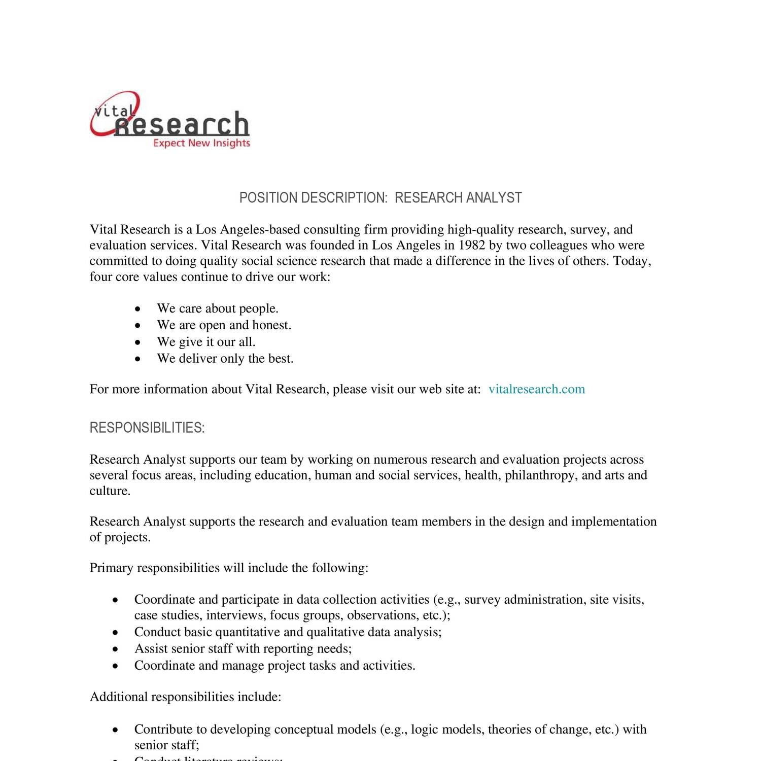 education research analyst job description