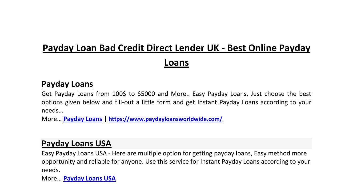 Payday Loans Bad Credit Uk