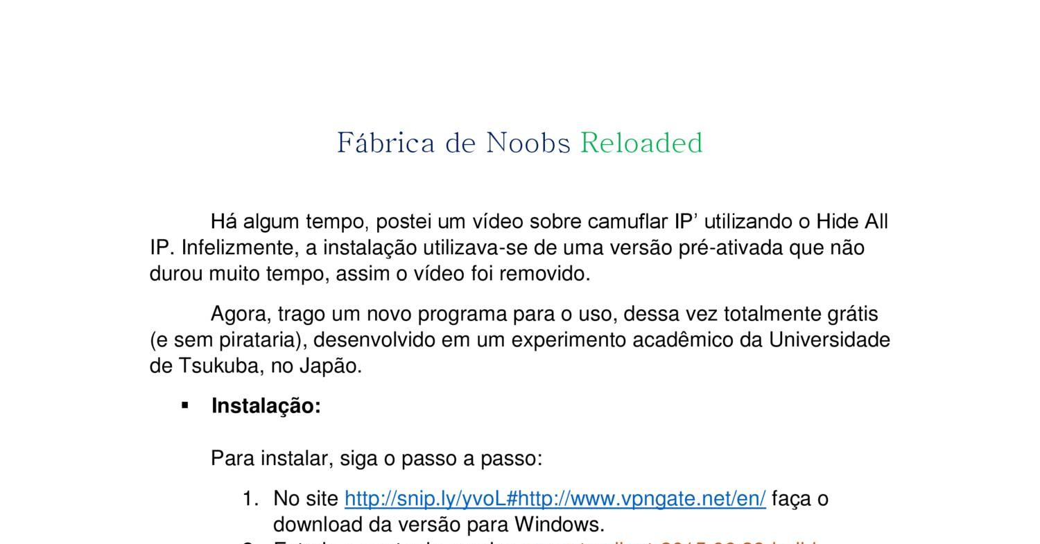 Camuflando IP com SoftEther VPN Gate - Fábrica de Noobs.pdf | DocDroid