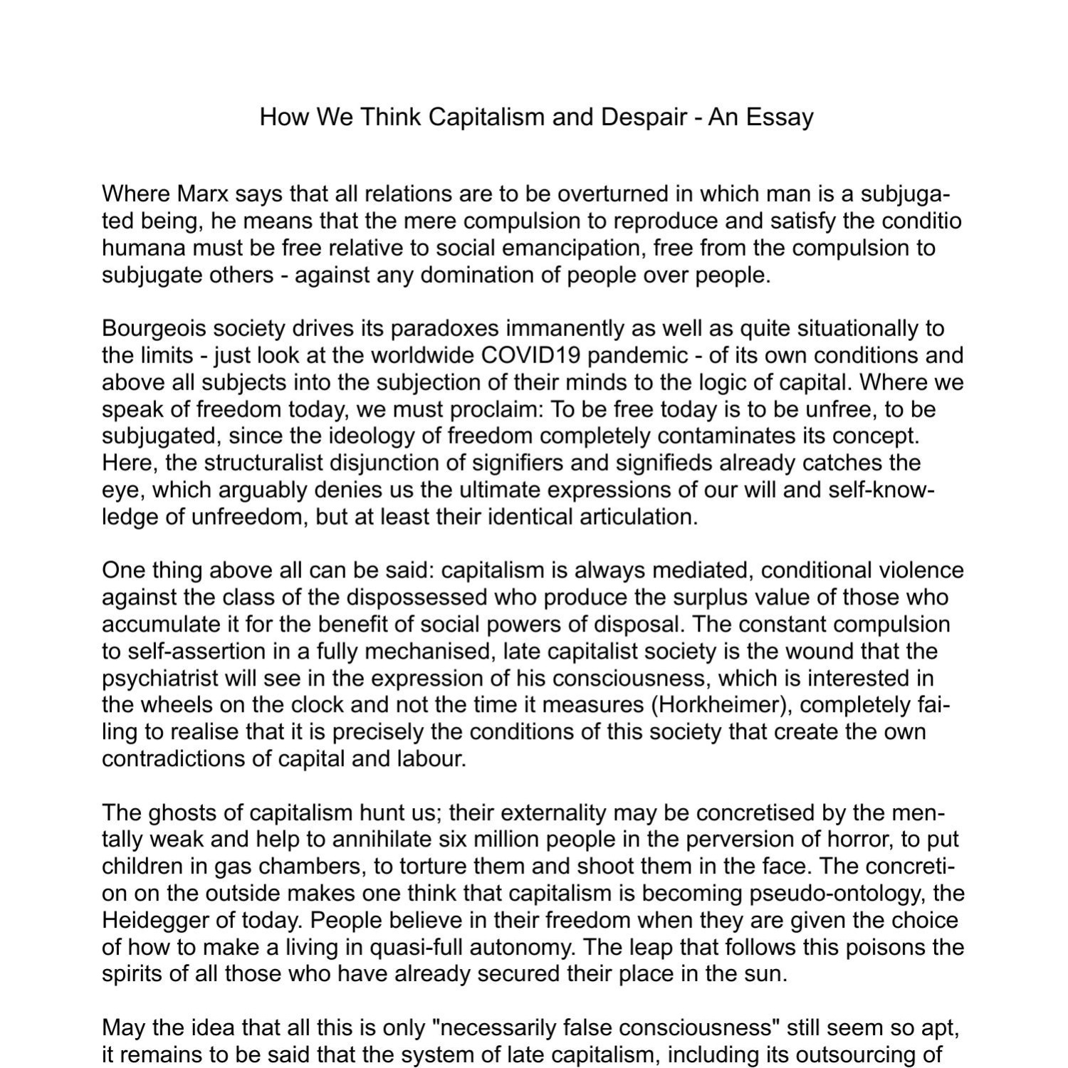 is capitalism ethical essay