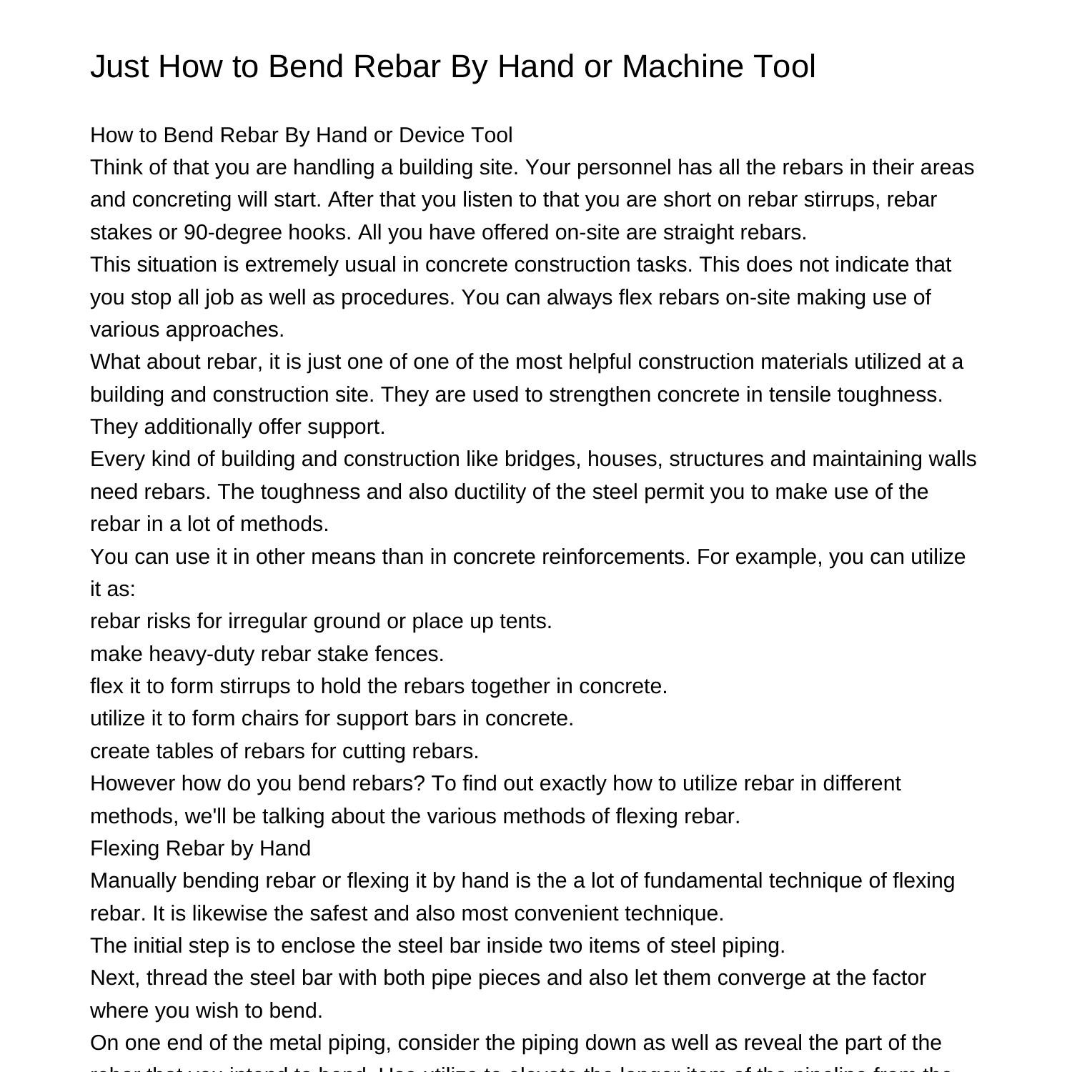 Just How to Bend Rebar By Hand or Maker Toolpyvml.pdf.pdf DocDroid