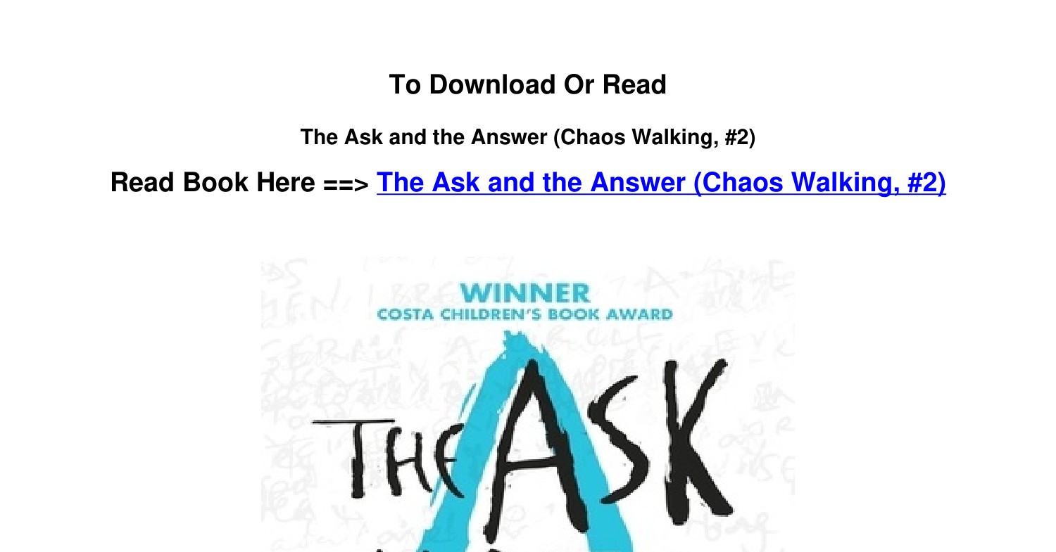 Pdf download the ask and the answer chaos walking 2 by patrick ness pdf