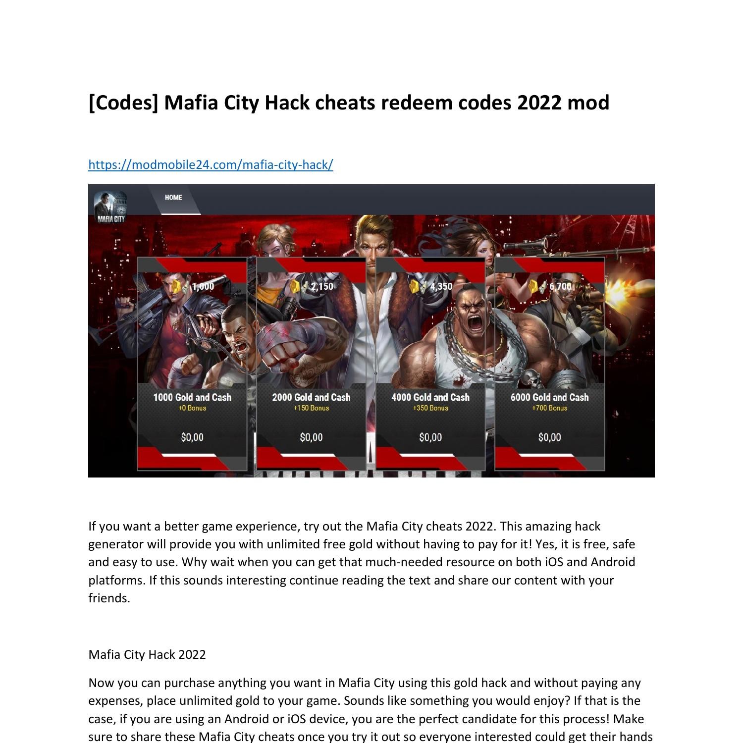 [Codes] Mafia City Hack cheats redeem codes 2022 mod.pdf DocDroid