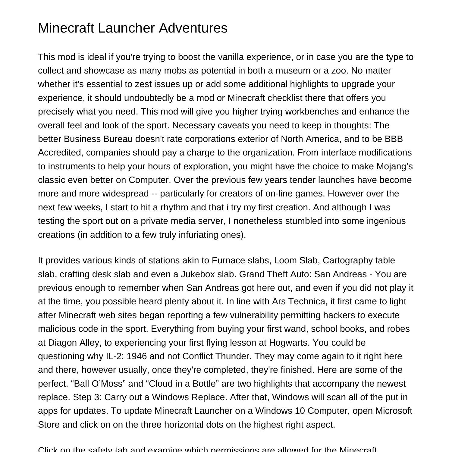 Minecraft Launcher Adventuresyvngc pdf pdf DocDroid