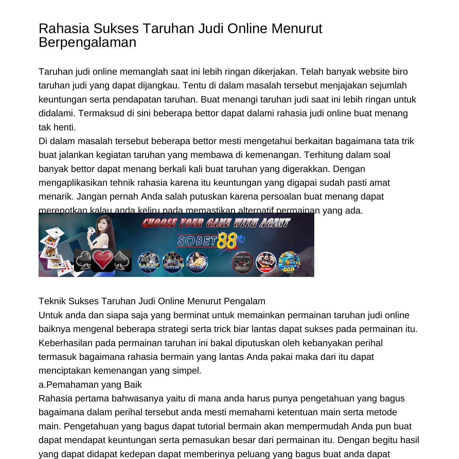 Rahasia Sukses Taruhan Judi Online Menurut Pengalamsovgs.pdf.pdf | DocDroid