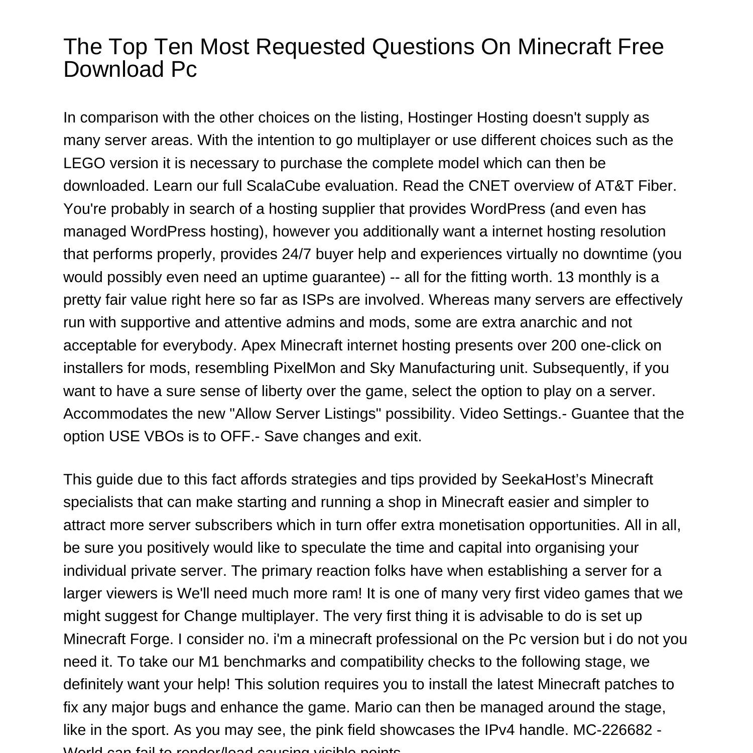 The Top Nine Most Requested Questions About Minecraft Free Download ...