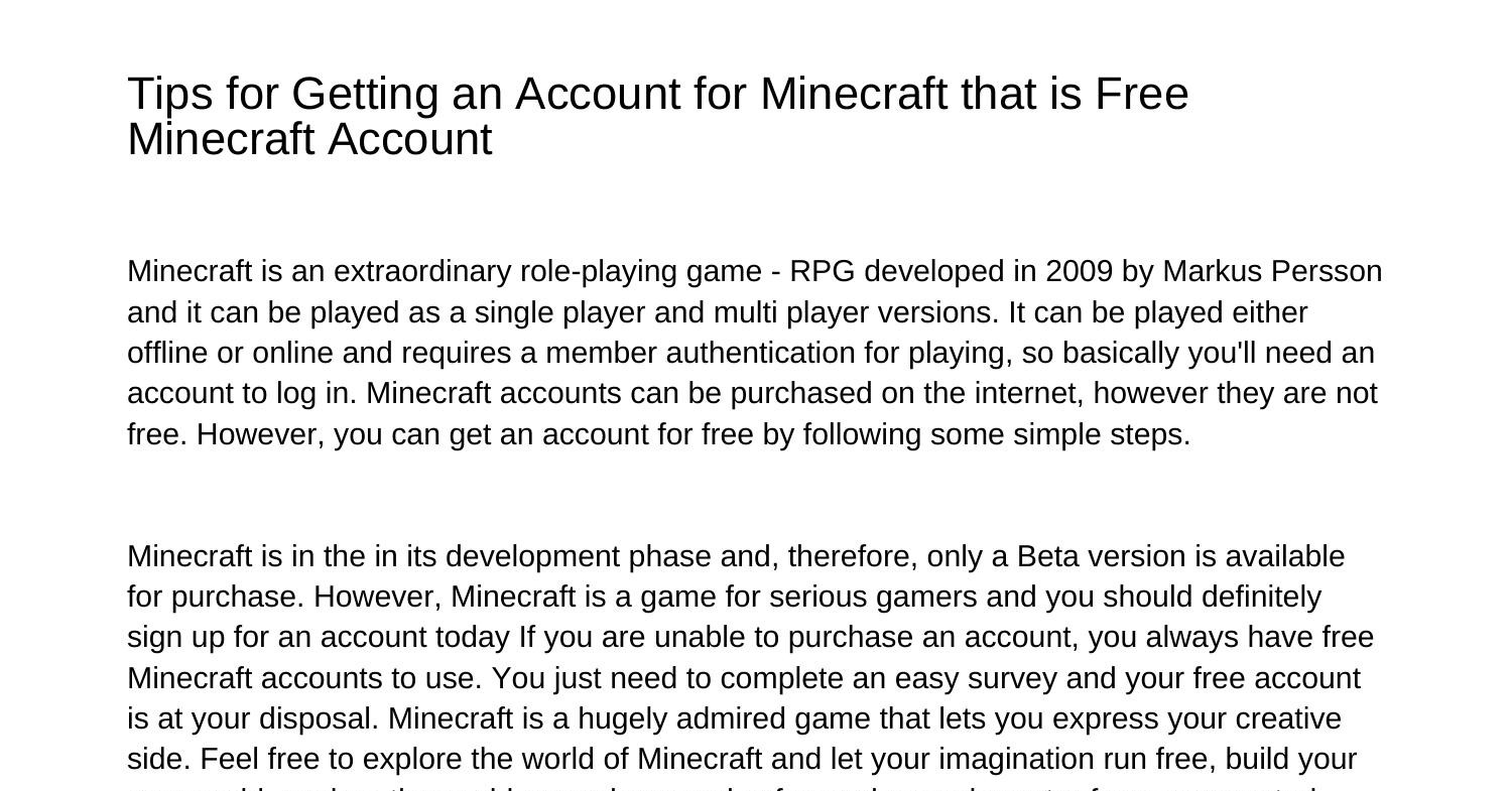 Tips for Getting yourself an Account for Minecraft that is Free ...
