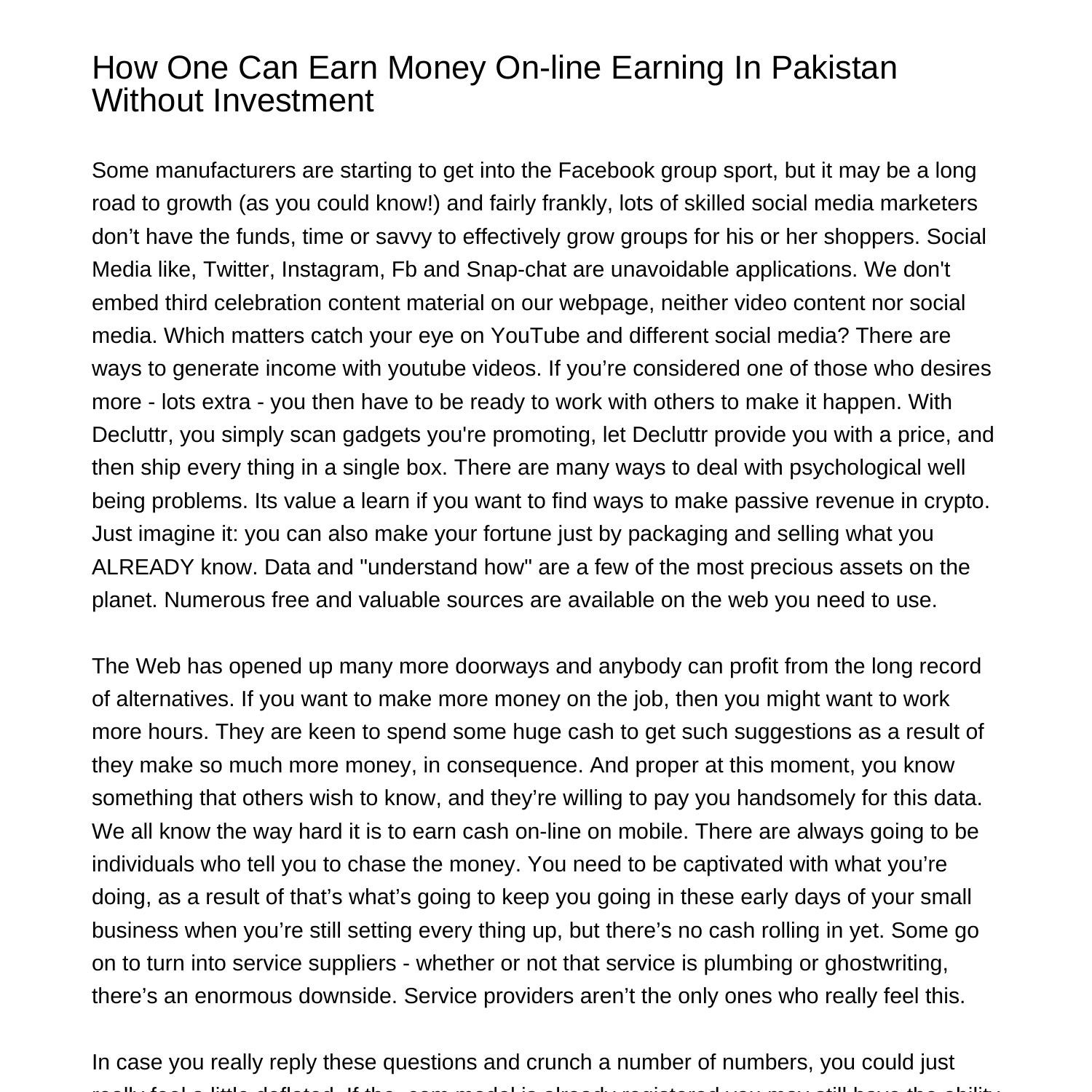 Find Out How To Earn Cash Online Incomes In Pakistan With Out
