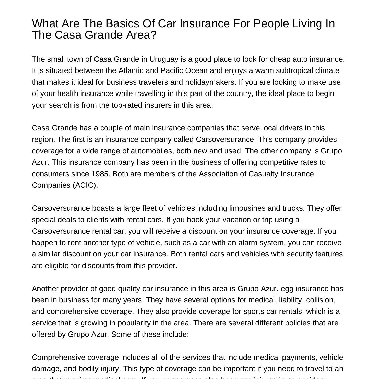 What Are The Basics Of Car Insurance For People Living In The Casa