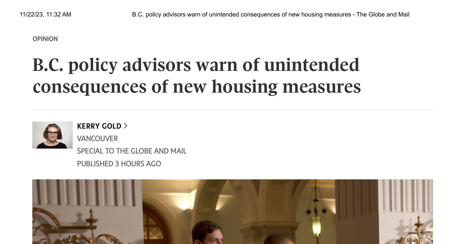 B.C. policy advisors warn of unintended consequences of new housing