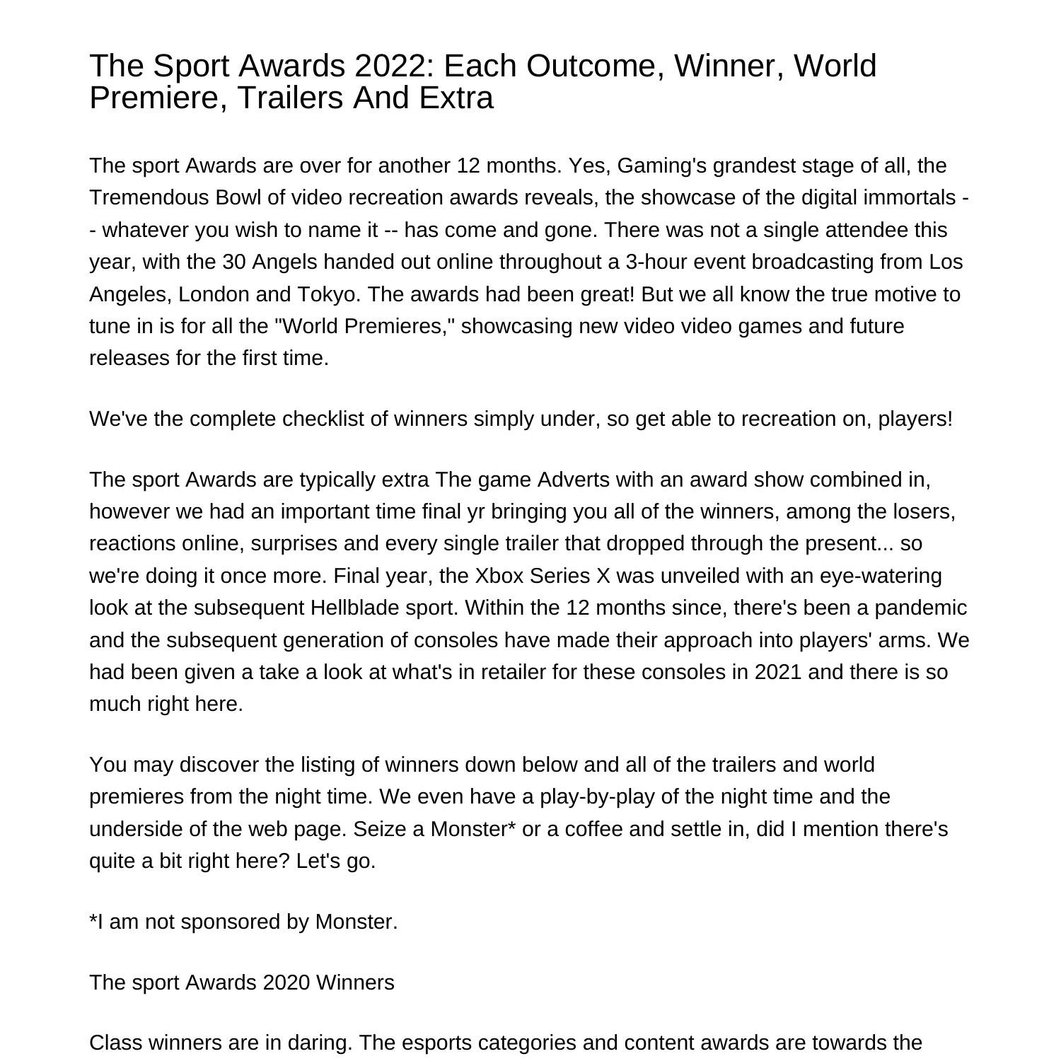 The Game Awards 2022 Every Winner World Premiere Trailers And