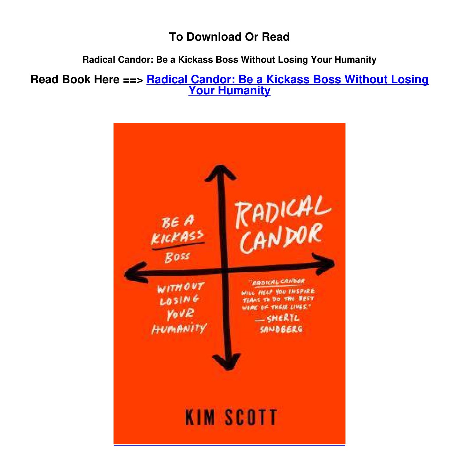 download PDF Radical Candor Be a Kickass Boss Without Losing Your