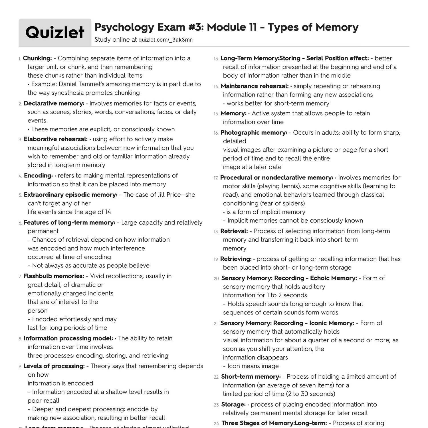 quizlet types of memory.pdf DocDroid