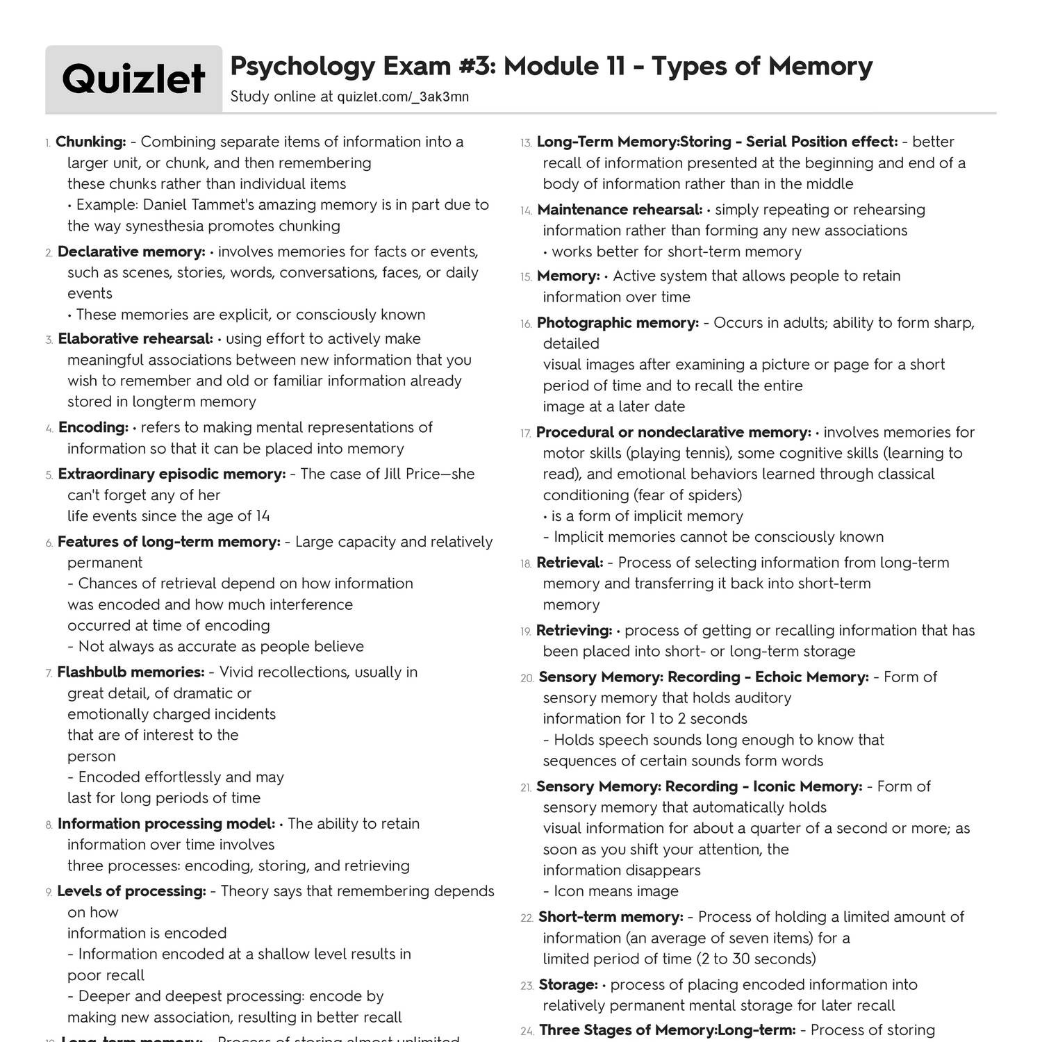 research on memory finds that quizlet