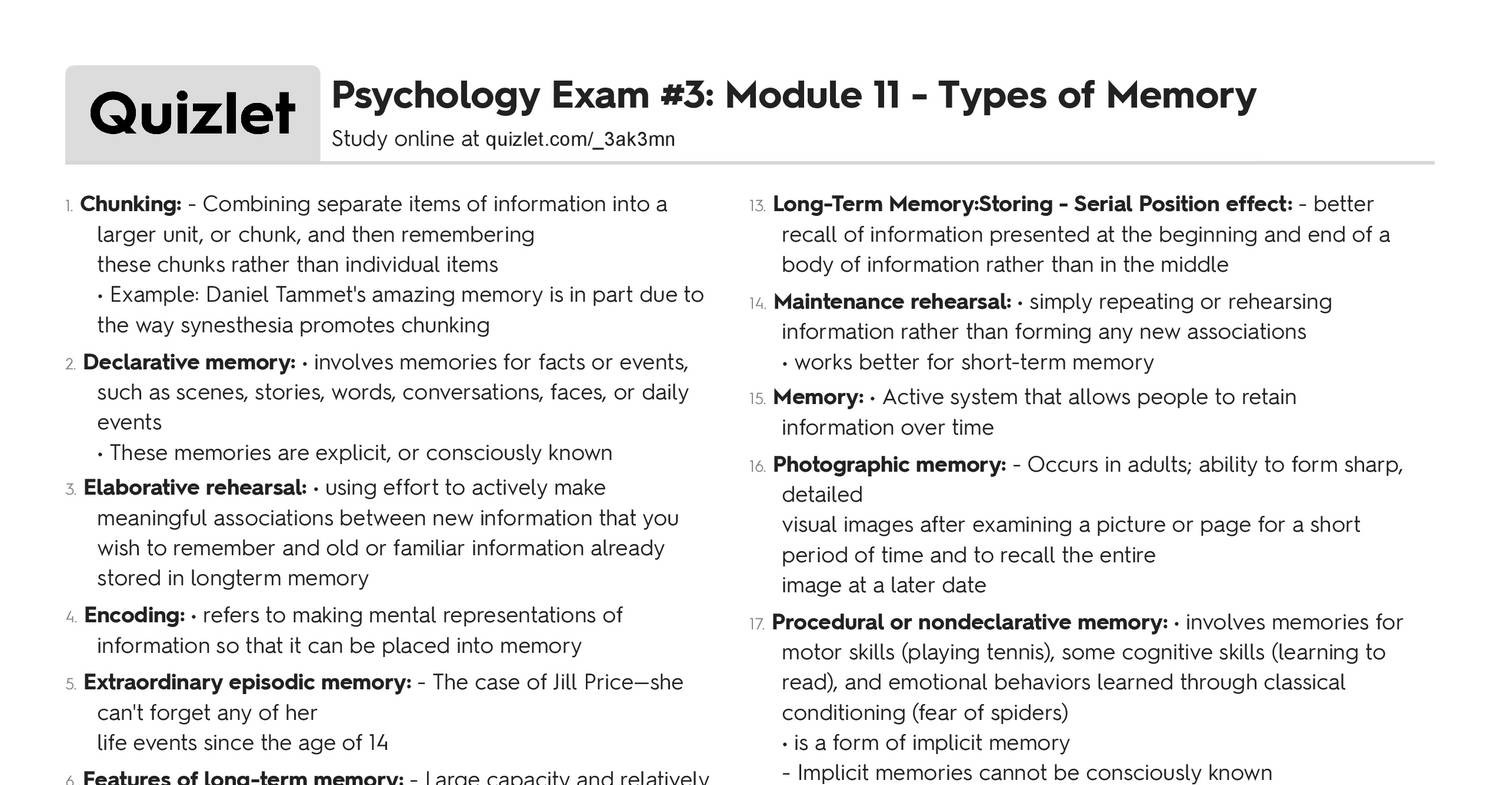 quizlet types of memory.pdf DocDroid