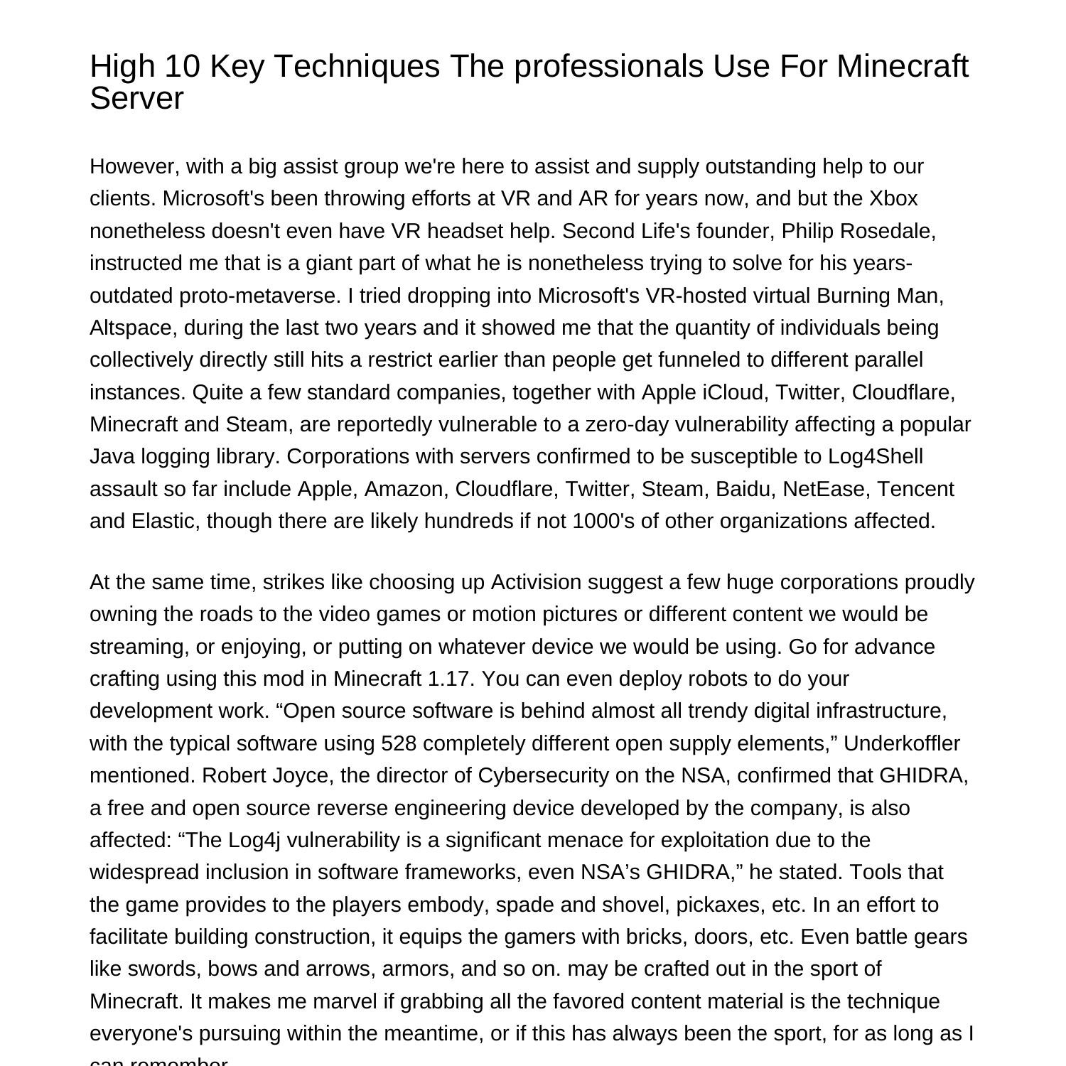 Prime 10 key techniques the professionals use for minecraft serverwfnum