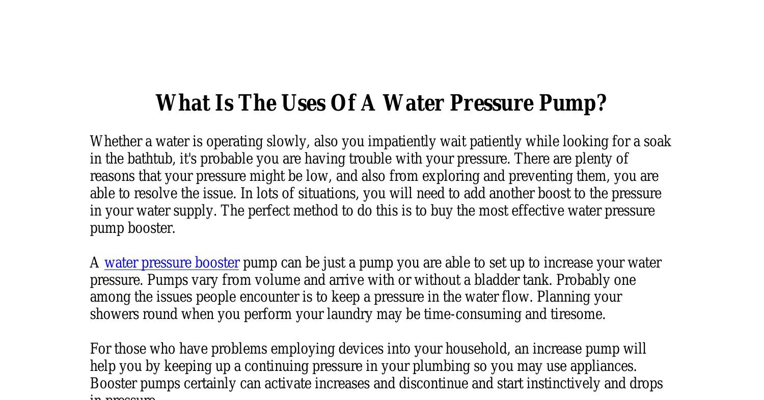 What Is The Uses Of A Water Pressure Pump.pdf DocDroid