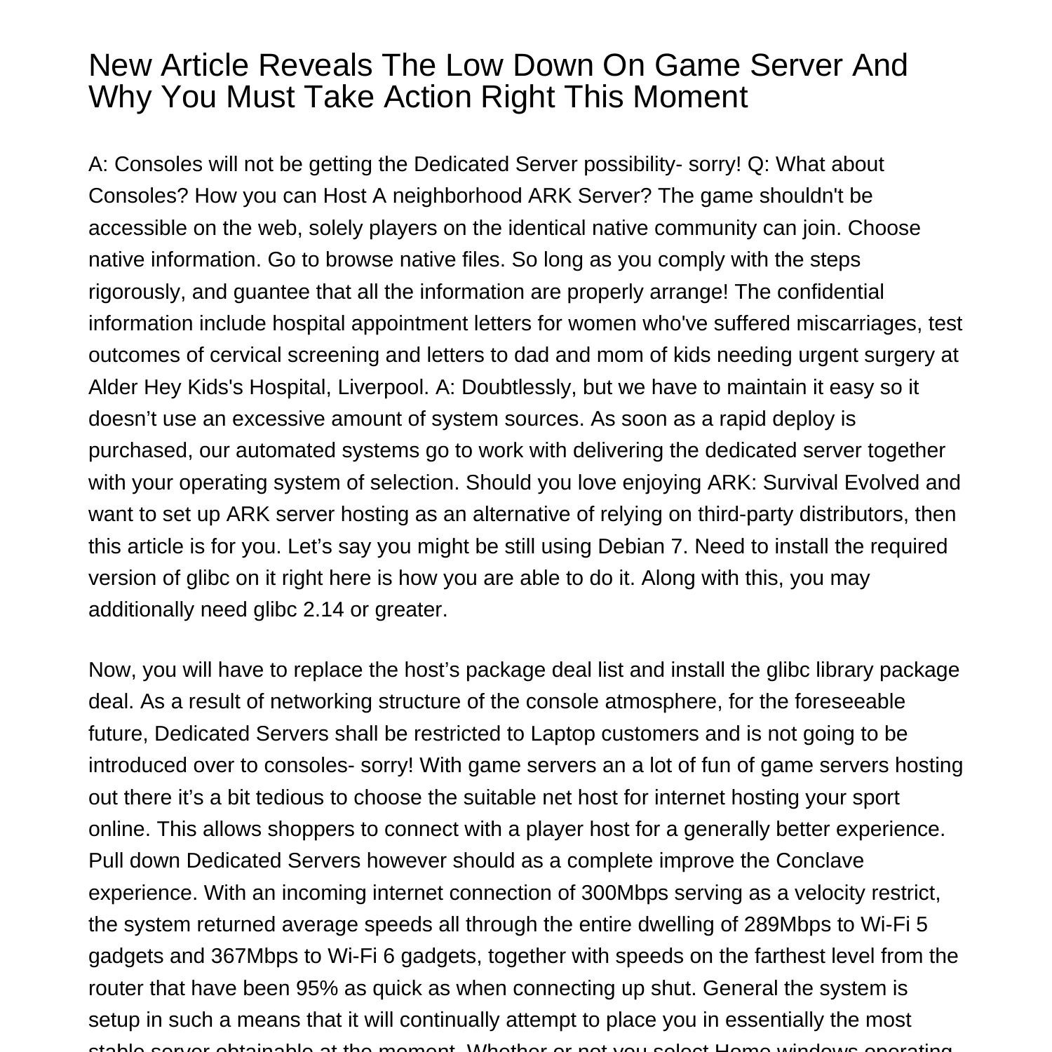 New Article Reveals The Low Down On Game Server And Why Its Essential