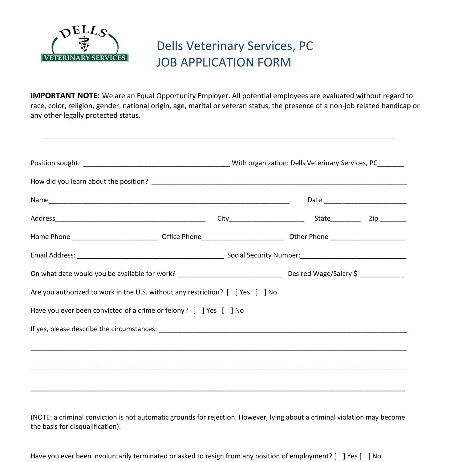 Dells Vet Standard Job Application Form PDF fillable form.pdf DocDroid