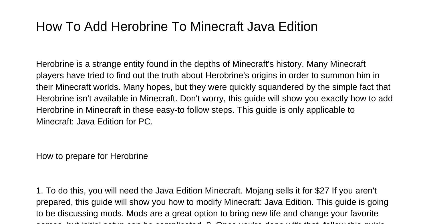 How To Add Herobrine To Minecraft Java Editionjvvhn.pdf.pdf | DocDroid