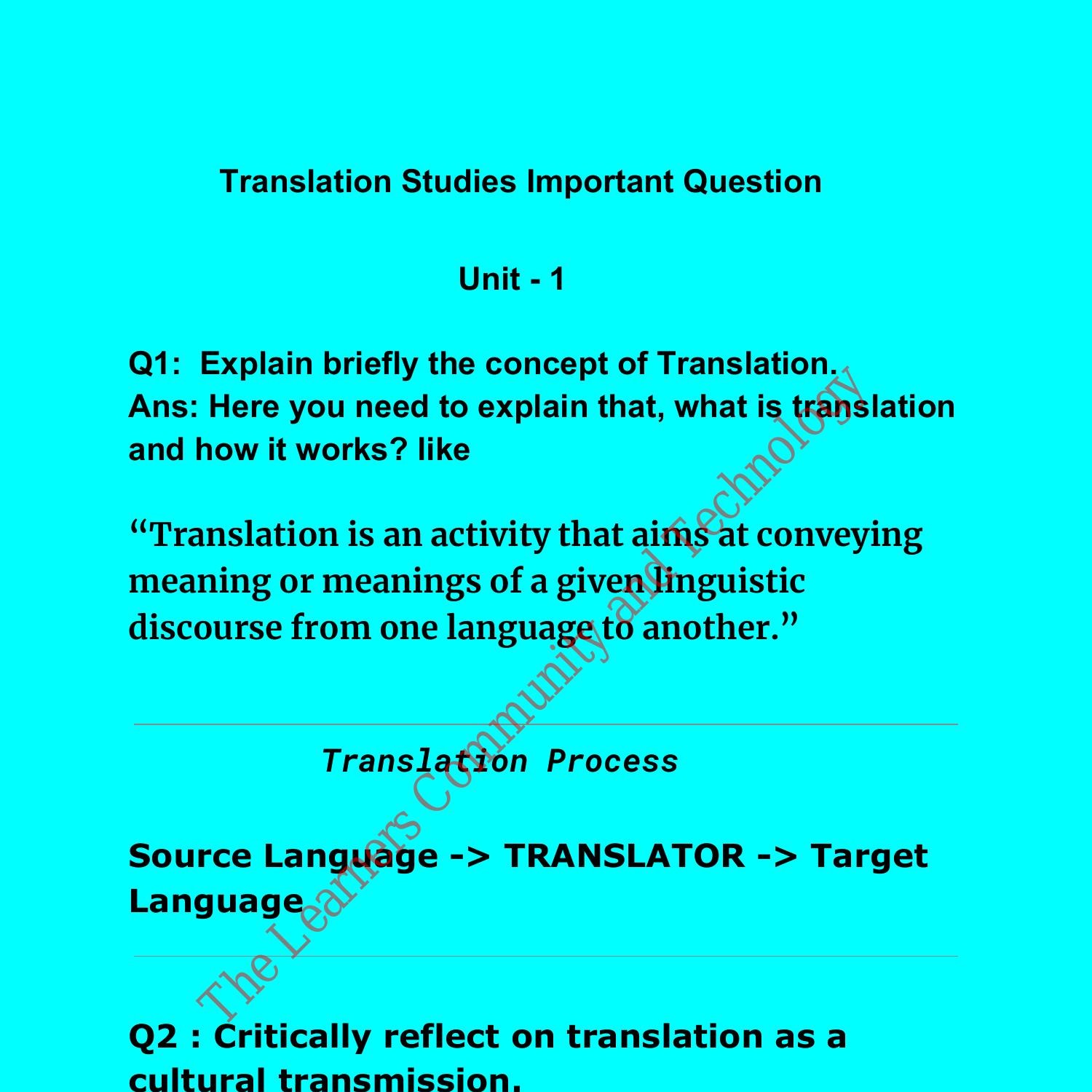 Translation Studies 2nd Year BOOK IMPORTANT QUESTIONS ANSWERS.pdf ...