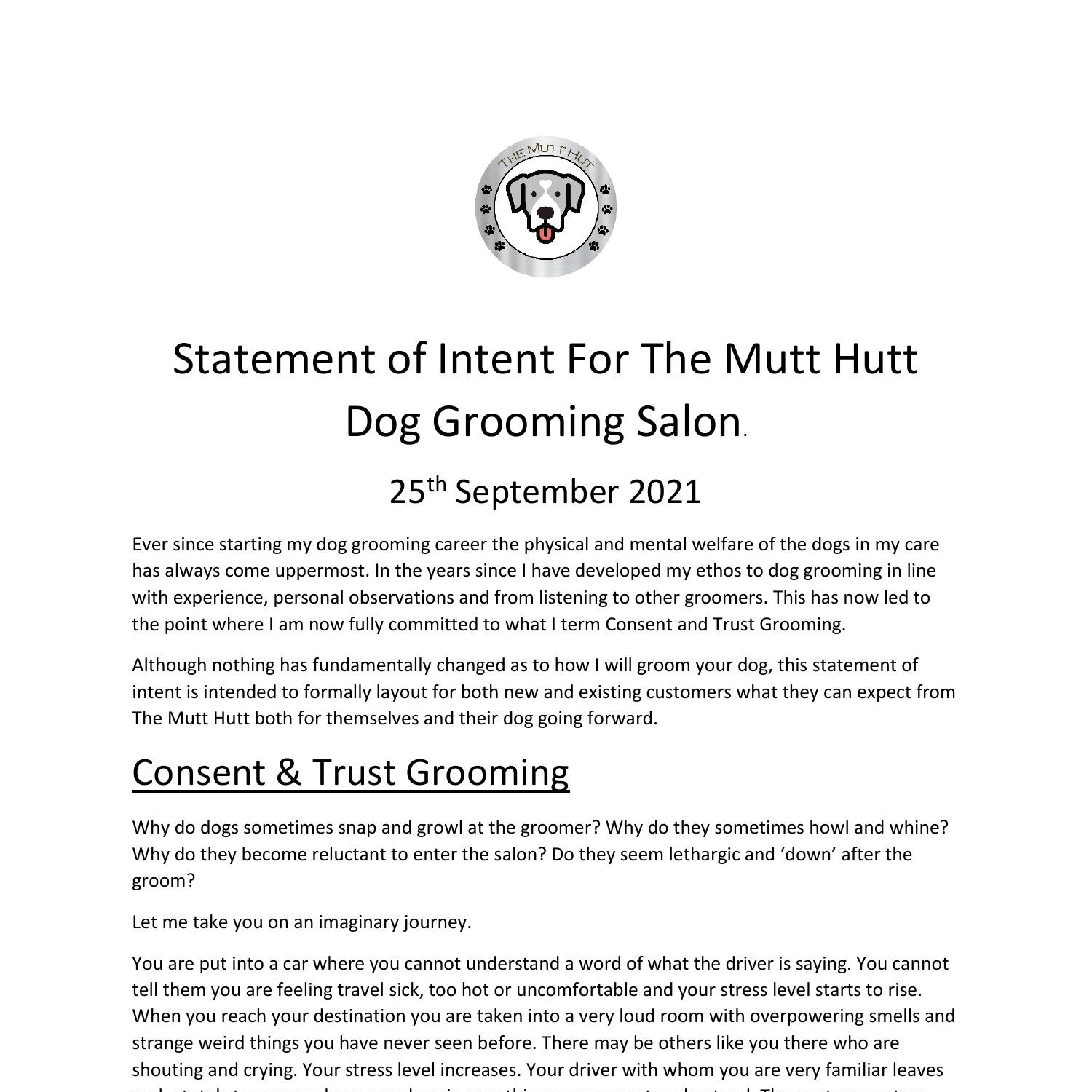 Statement Of Intent For The Mutt Hutt Dog Grooming Salon.pdf DocDroid
