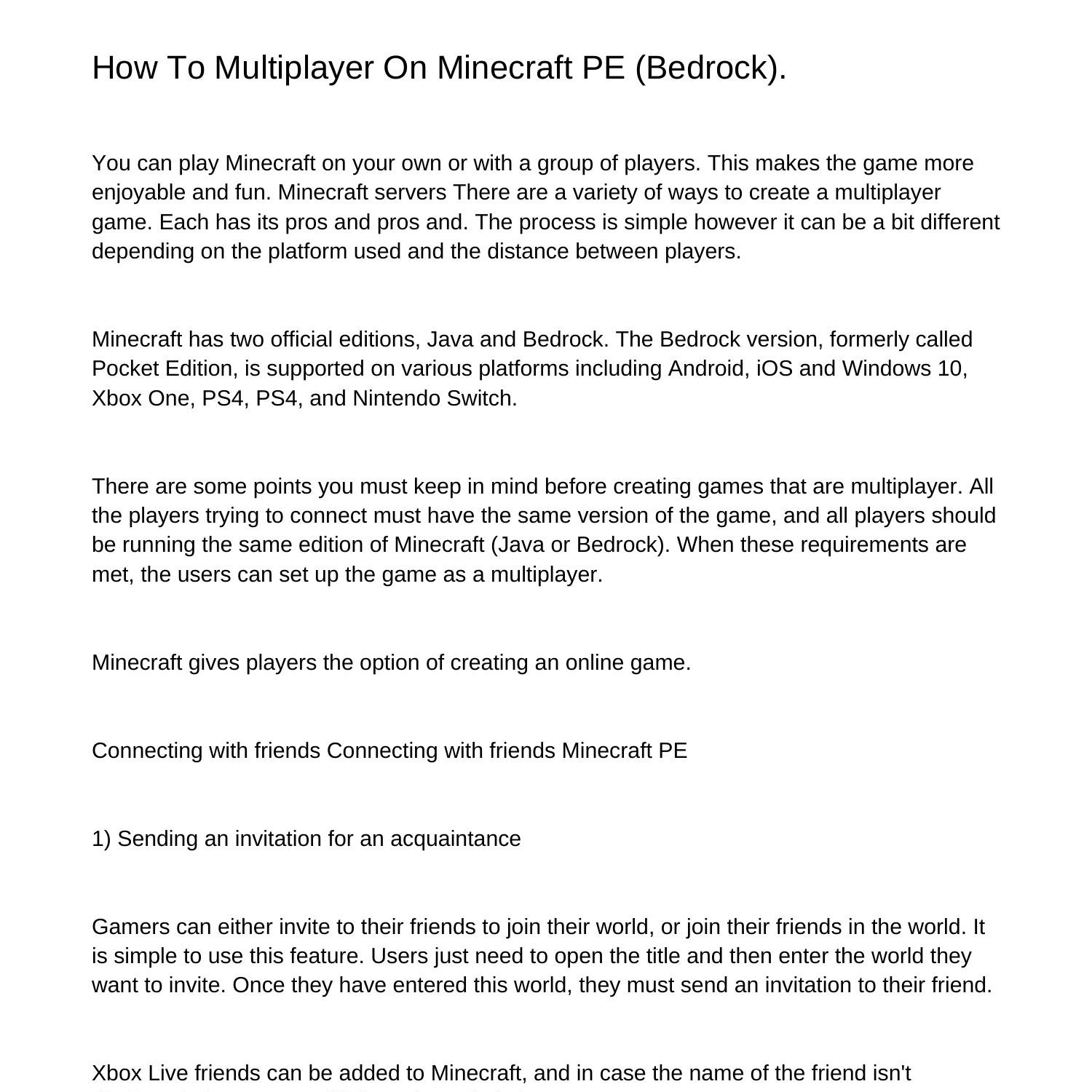 How To Play Multiplayer On Minecraft PE Bedrockvkvdu.pdf.pdf DocDroid