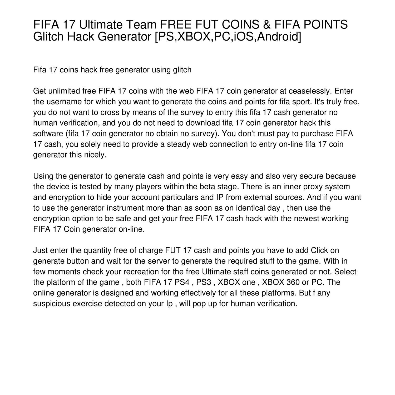 Fifa 17 Ultimate Team Free Fut Coins Fifa Points Glitch Hack Generator Psxboxpciosandroid Zpqwp Pdf Docdroid