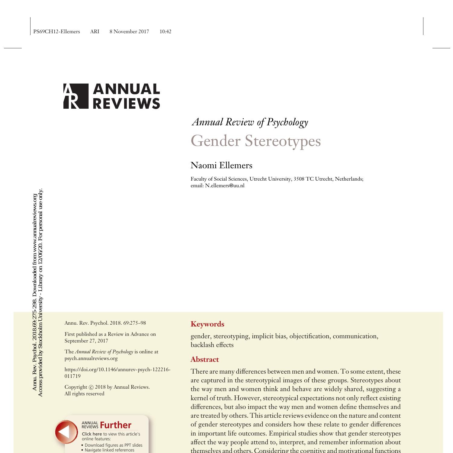 Annual review of psychology gender stereotypes naomi ellemers pdf