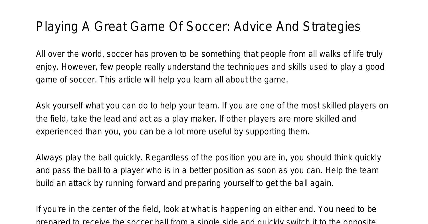 Playing A Great Game Of Soccer Advice And Strategieskksde.pdf.pdf DocDroid