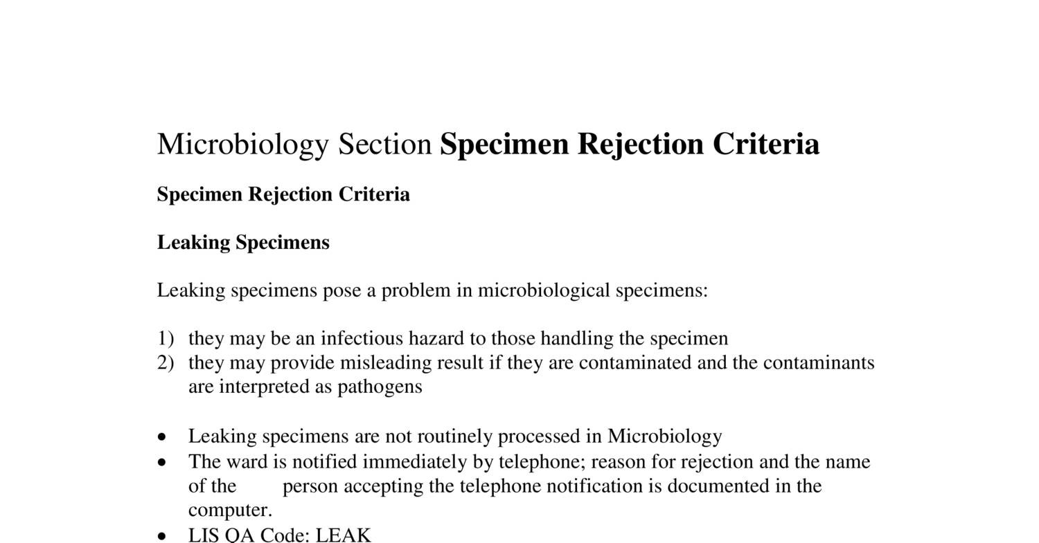 Microbiology Section Specimen Rejection Criteria.docx DocDroid