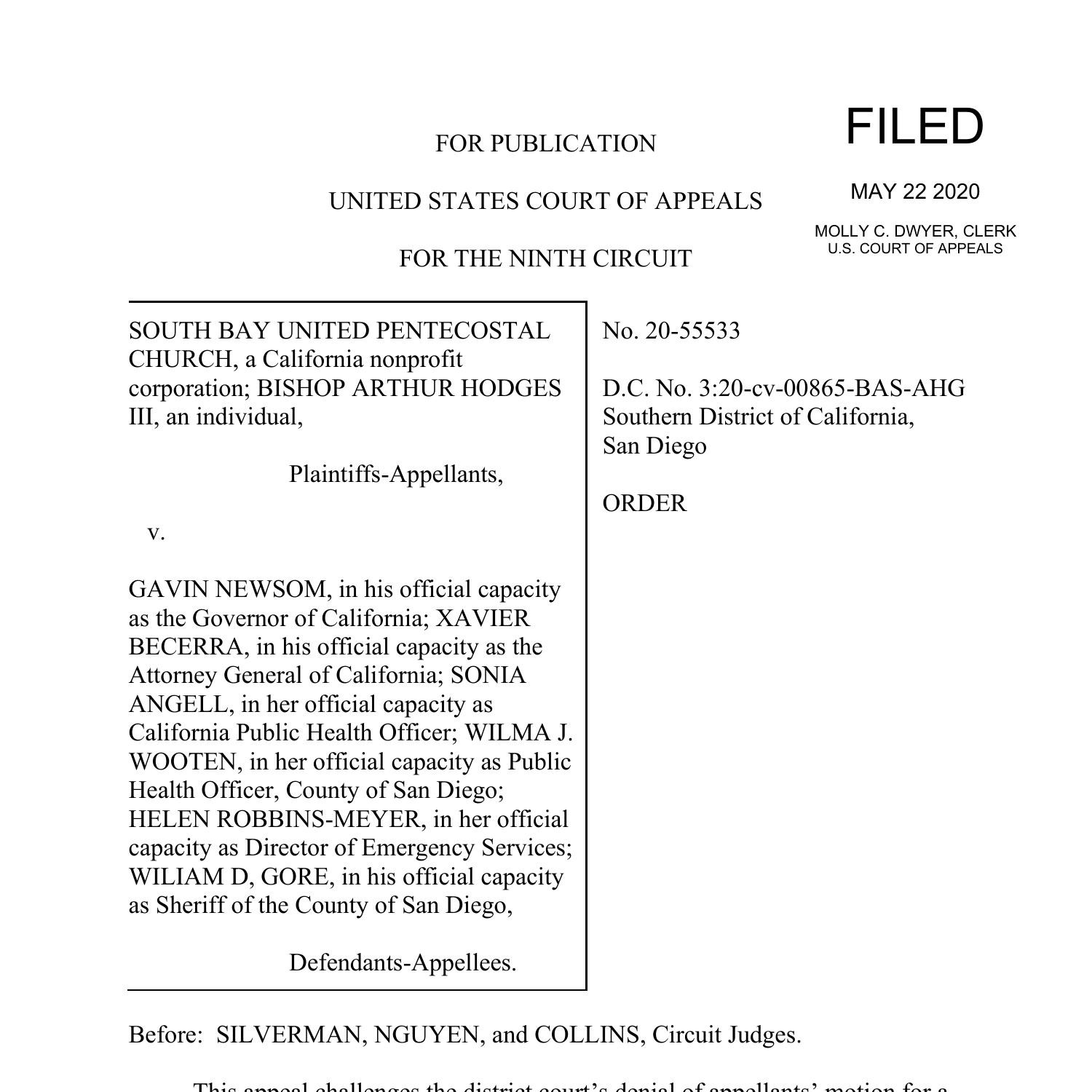 South Bay United Pentecostal Church v. Newsom (9th Cir. ruling).pdf