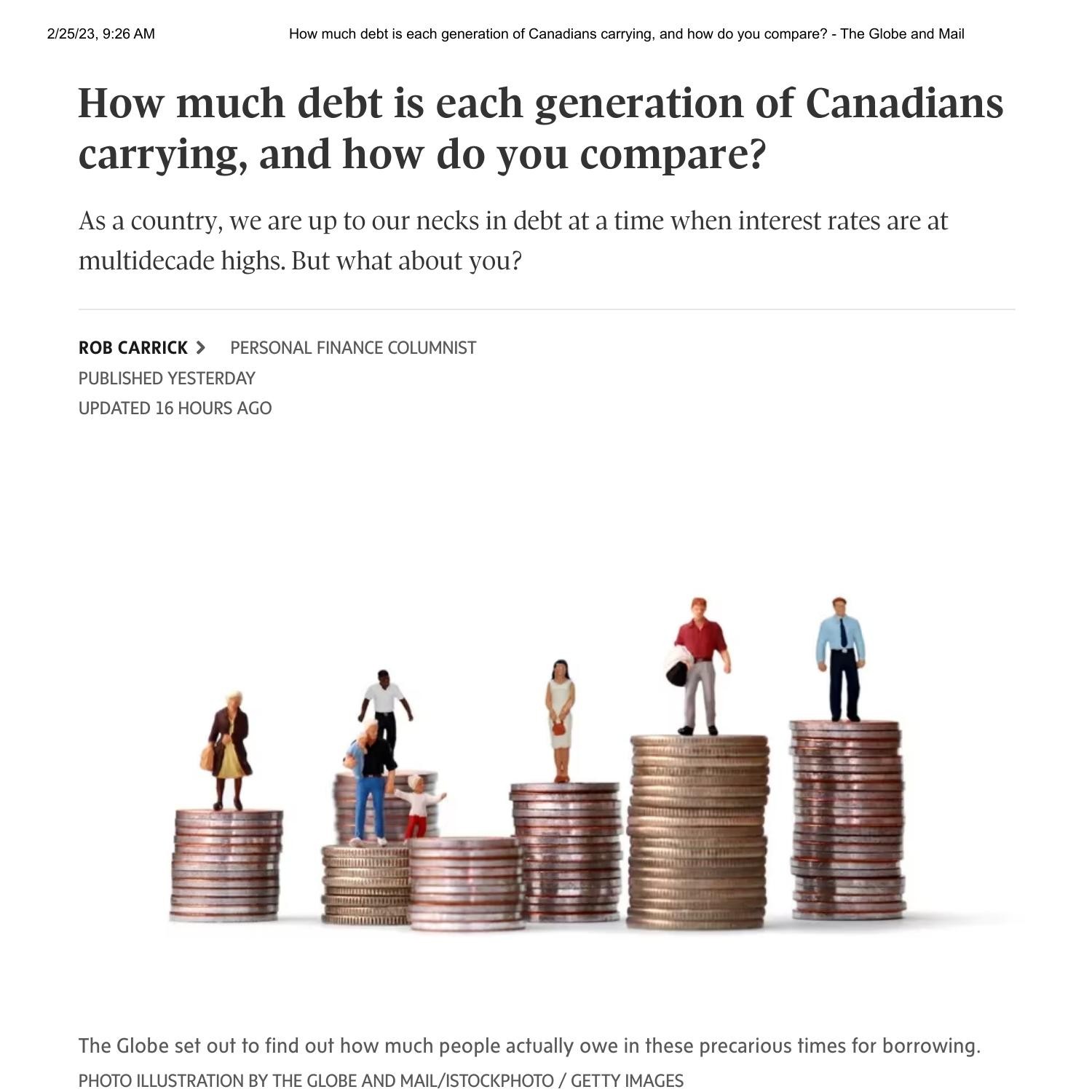 How much debt is each generation of Canadians carrying, and how do you