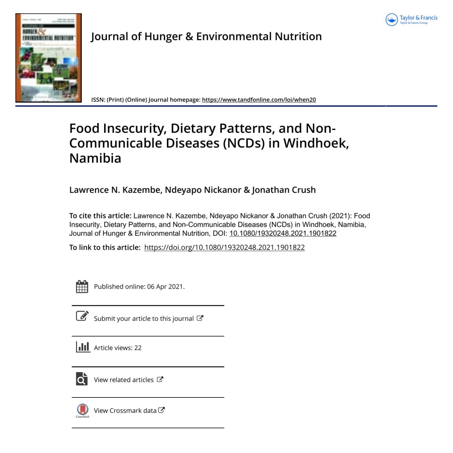 Food Insecurity Dietary Patterns and Non Communicable Diseases NCDs in ...