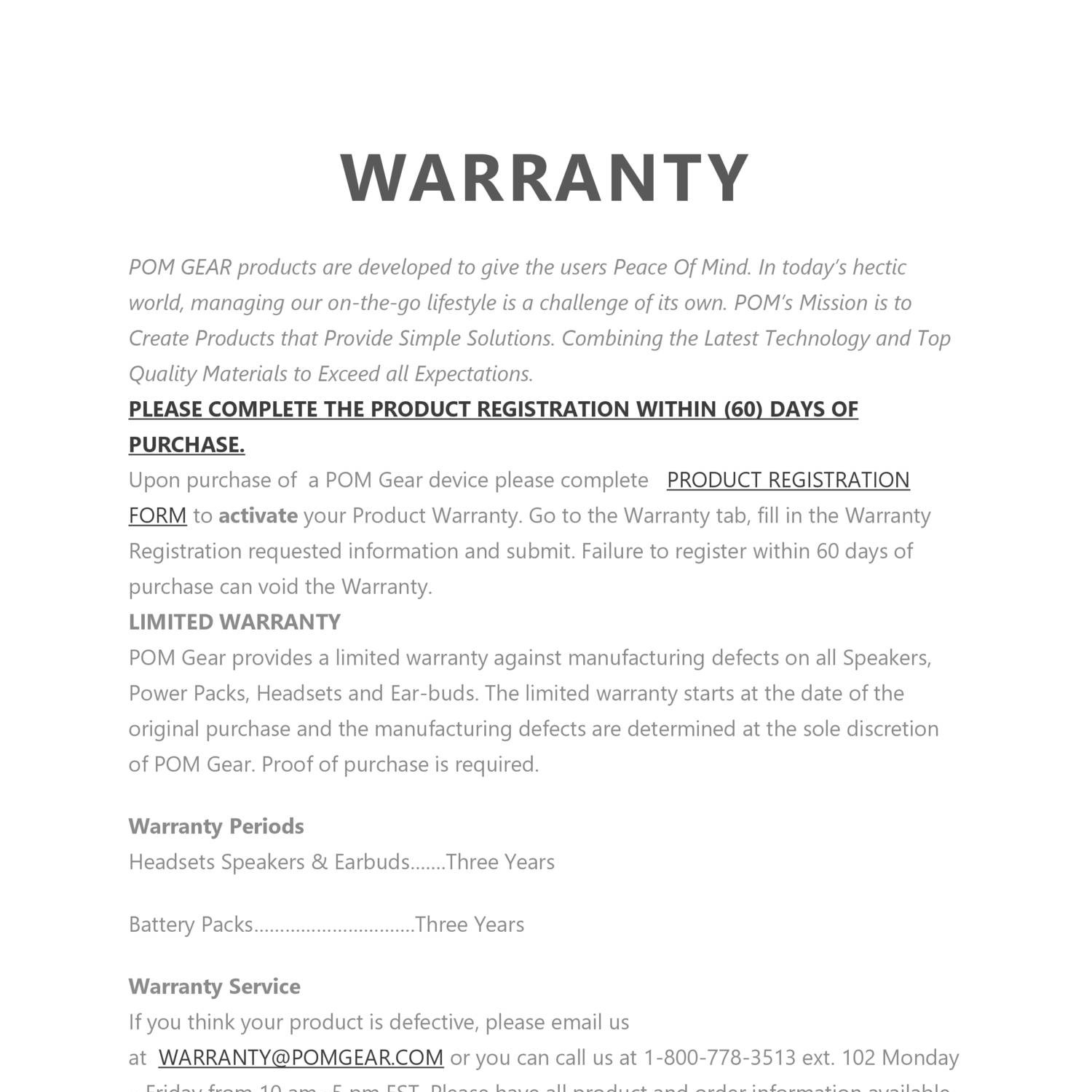 assignment of manufacturer's warranty